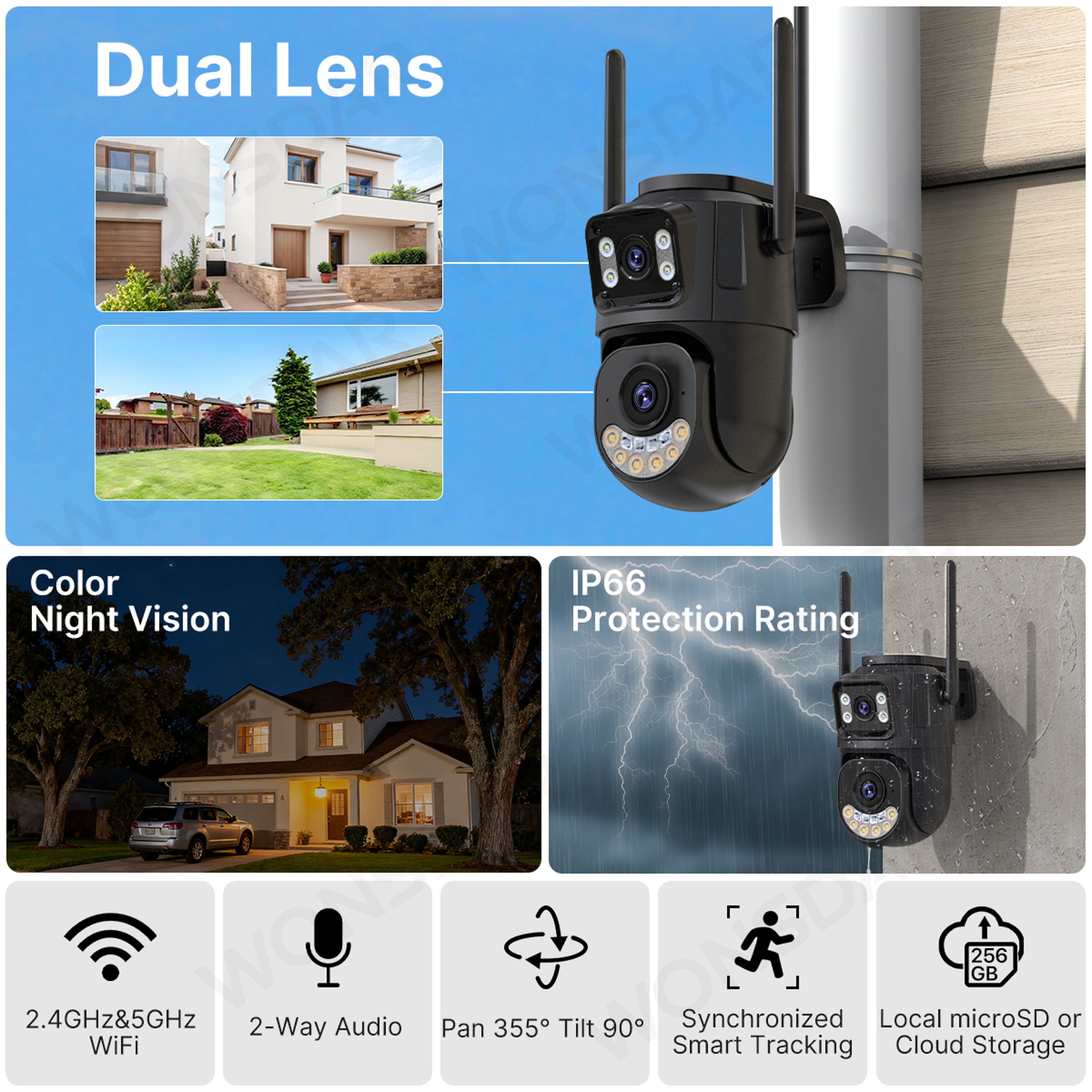 Dual Lens Outdoor Security Camera PTZ WiFi Auto Tracking 2