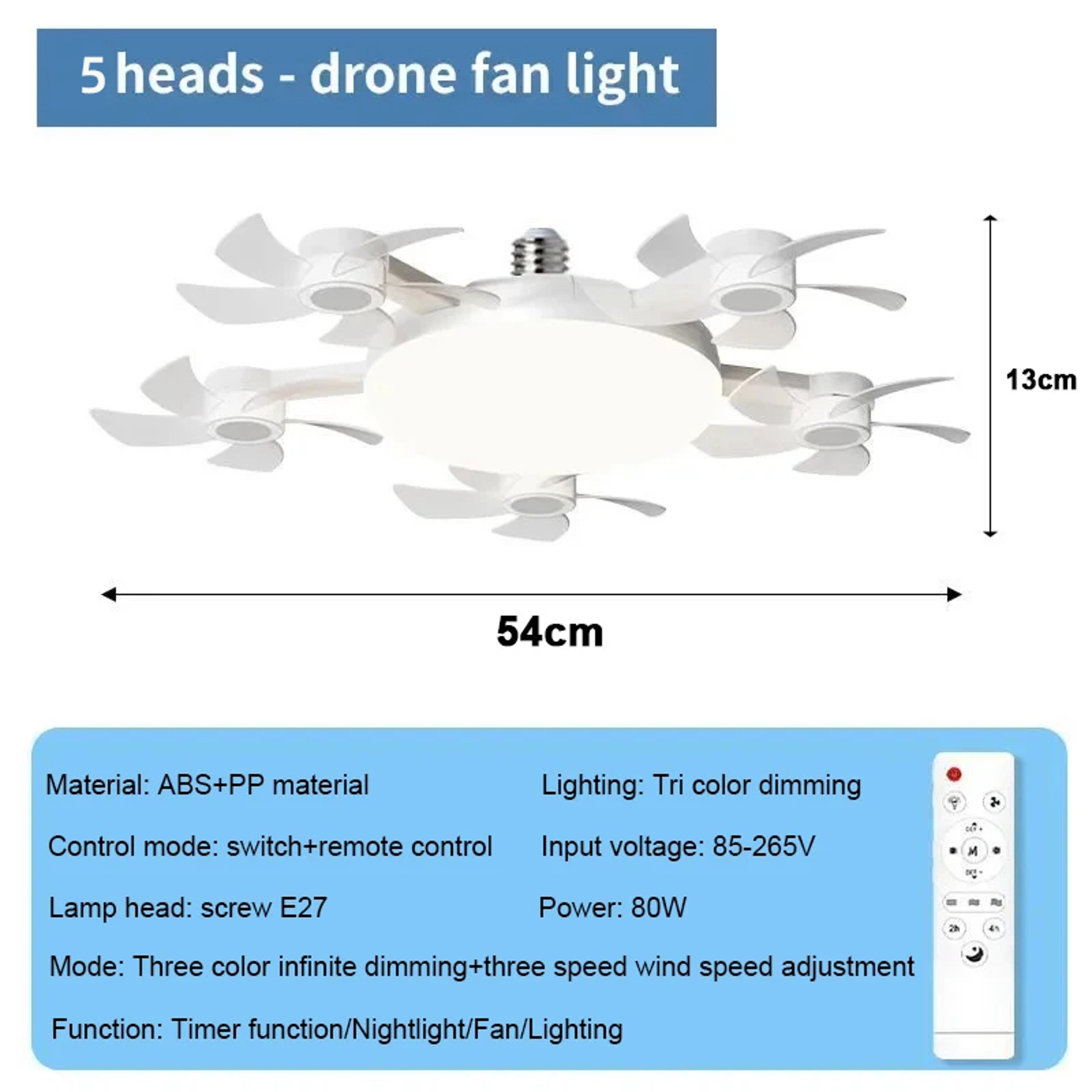 Drone Ceiling Fan With Light Socket Fan Light With Remote Control 8