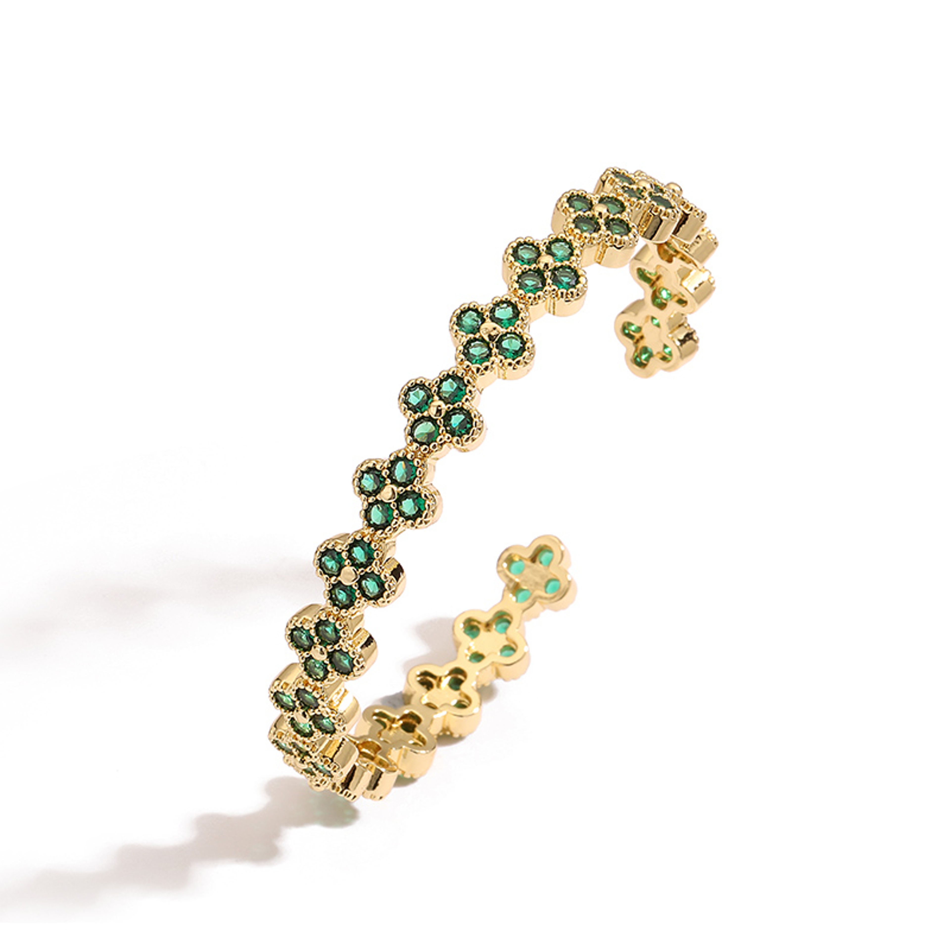 Gold Plated Flower Bracelet For Women With Cubic Zirconia Adjustable Bangle 1