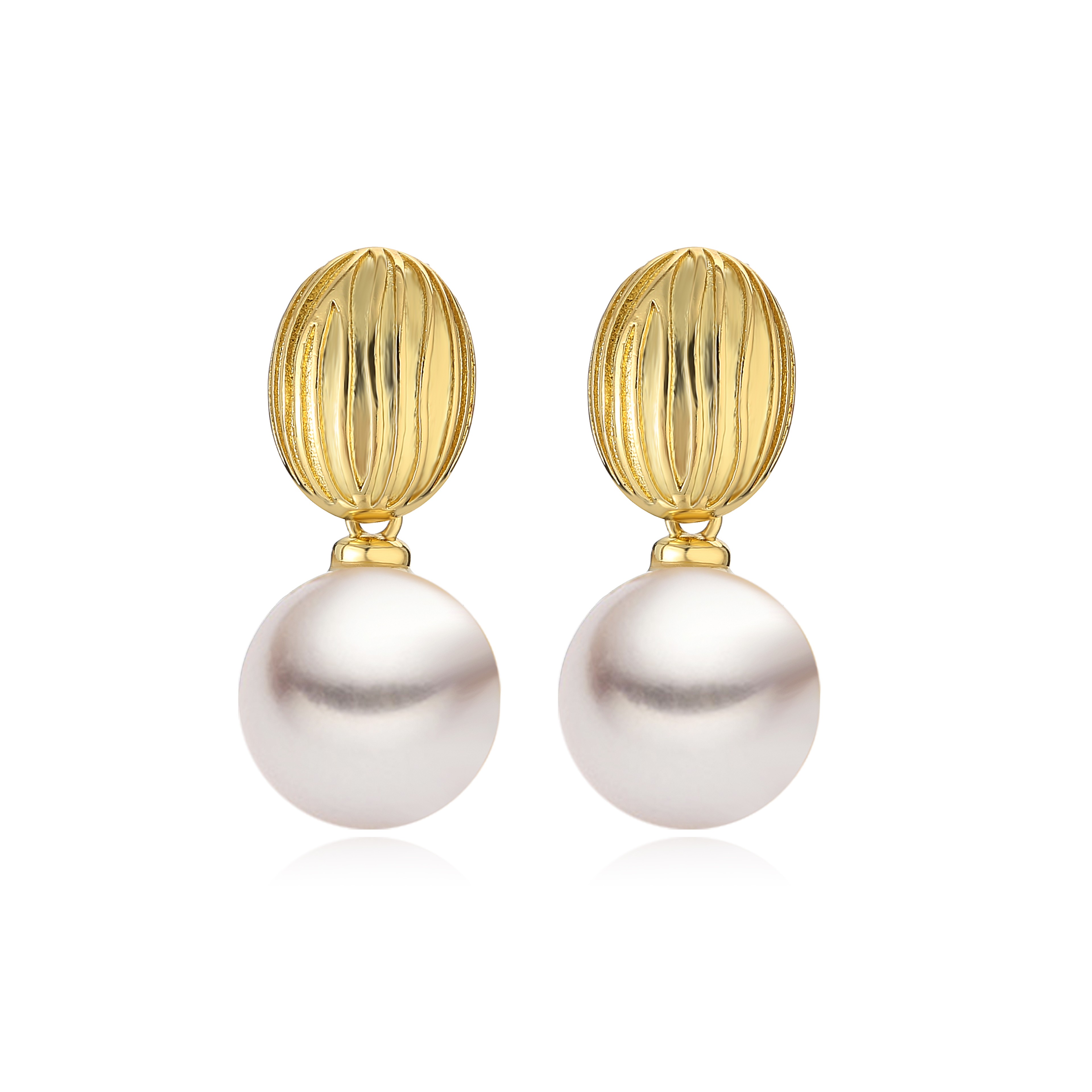 Lustre Pearl Hoops Gold Plated Textured Chunky Earrings For Women 11
