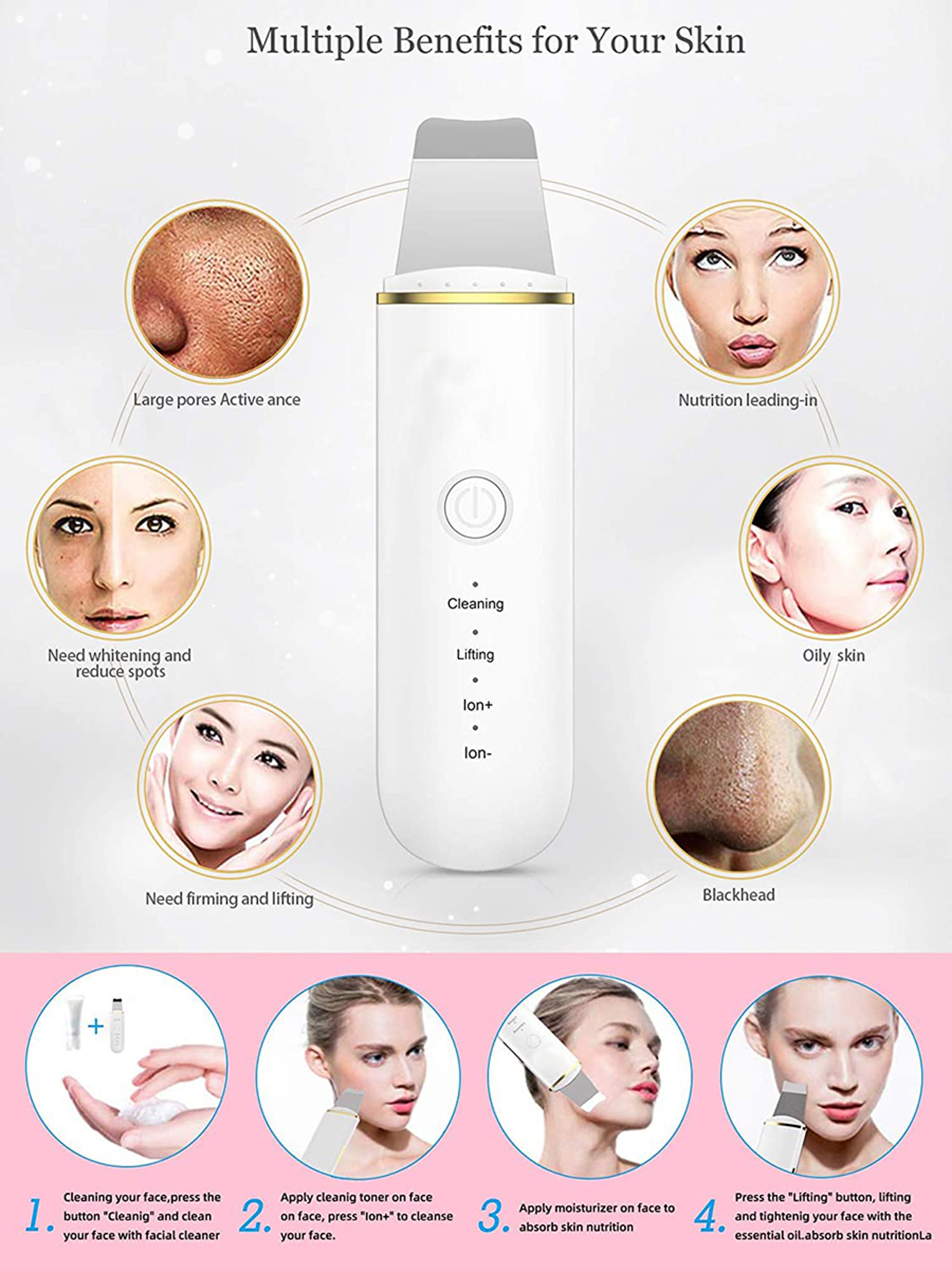 Ultrasonic Skin Scrubber Face Spatula for Deep Pore Cleansing and Blackhead Removal – view 3