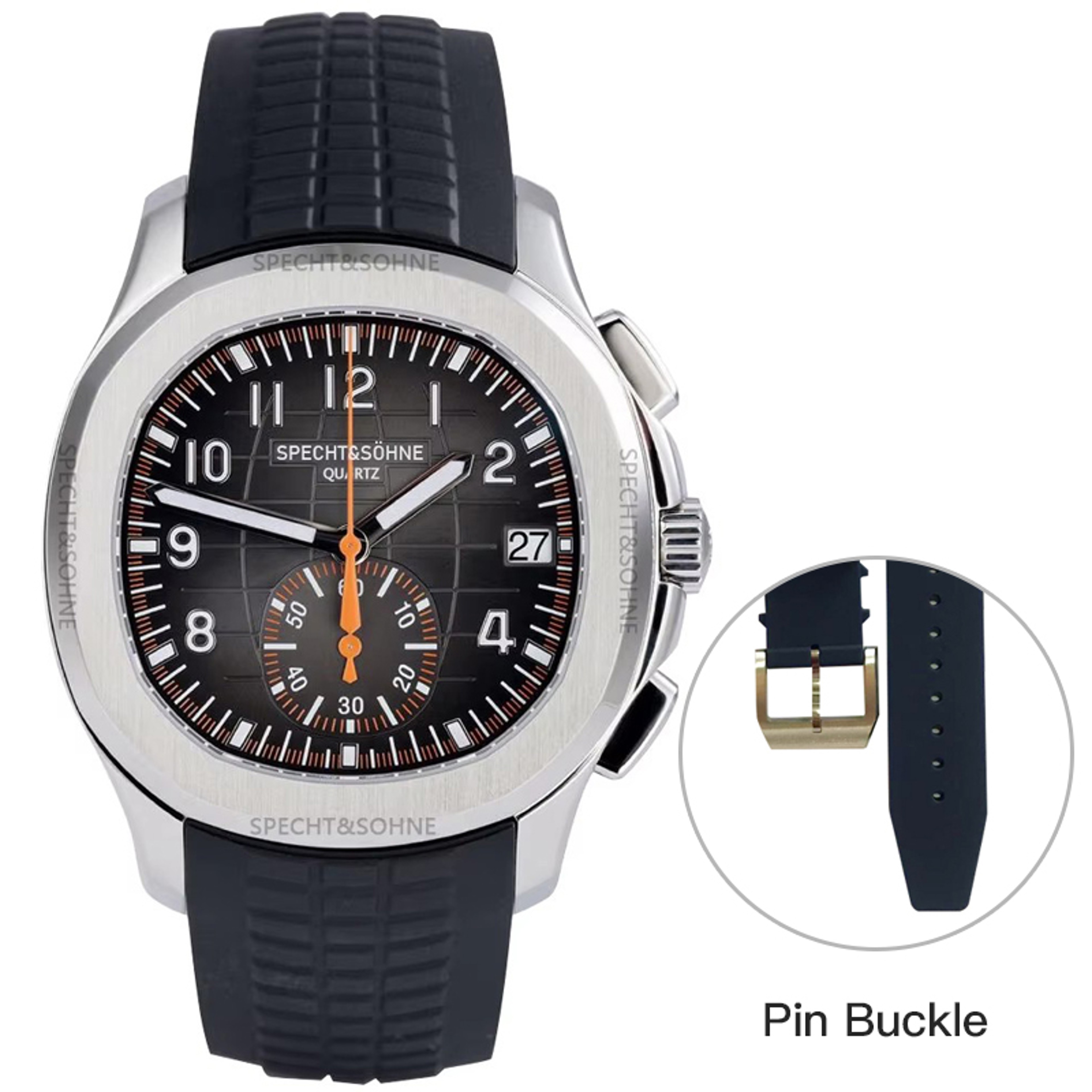 Mens Quartz Watch With Sapphire Crystal Orange Rubber Strap Waterproof 6