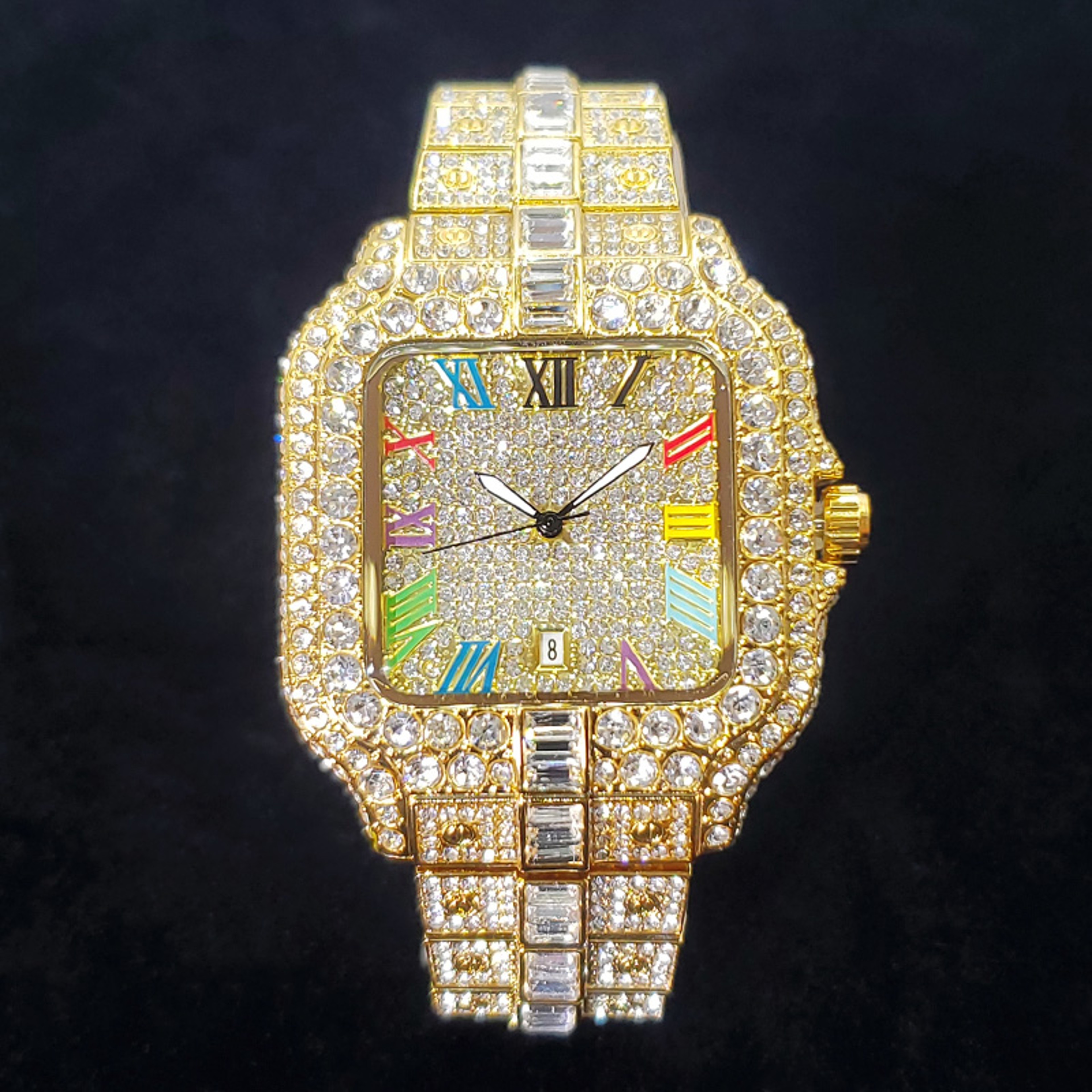 Mens Iced Out Diamond Watch Stainless Steel Waterproof Quartz Watch – view 1