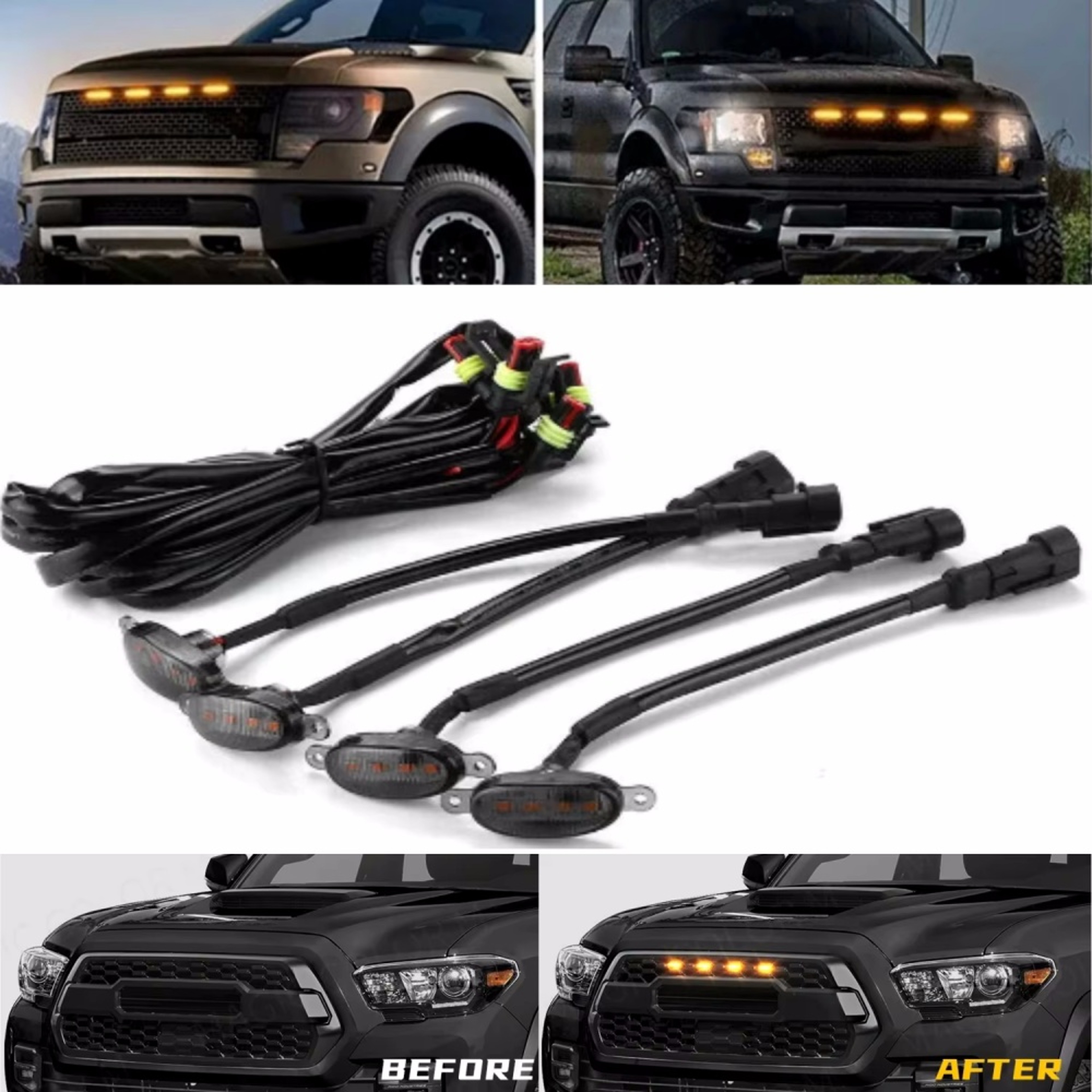 LED Grille Lights Smoked Amber White Raptor Style Marker Kit For Trucks SUVs 3