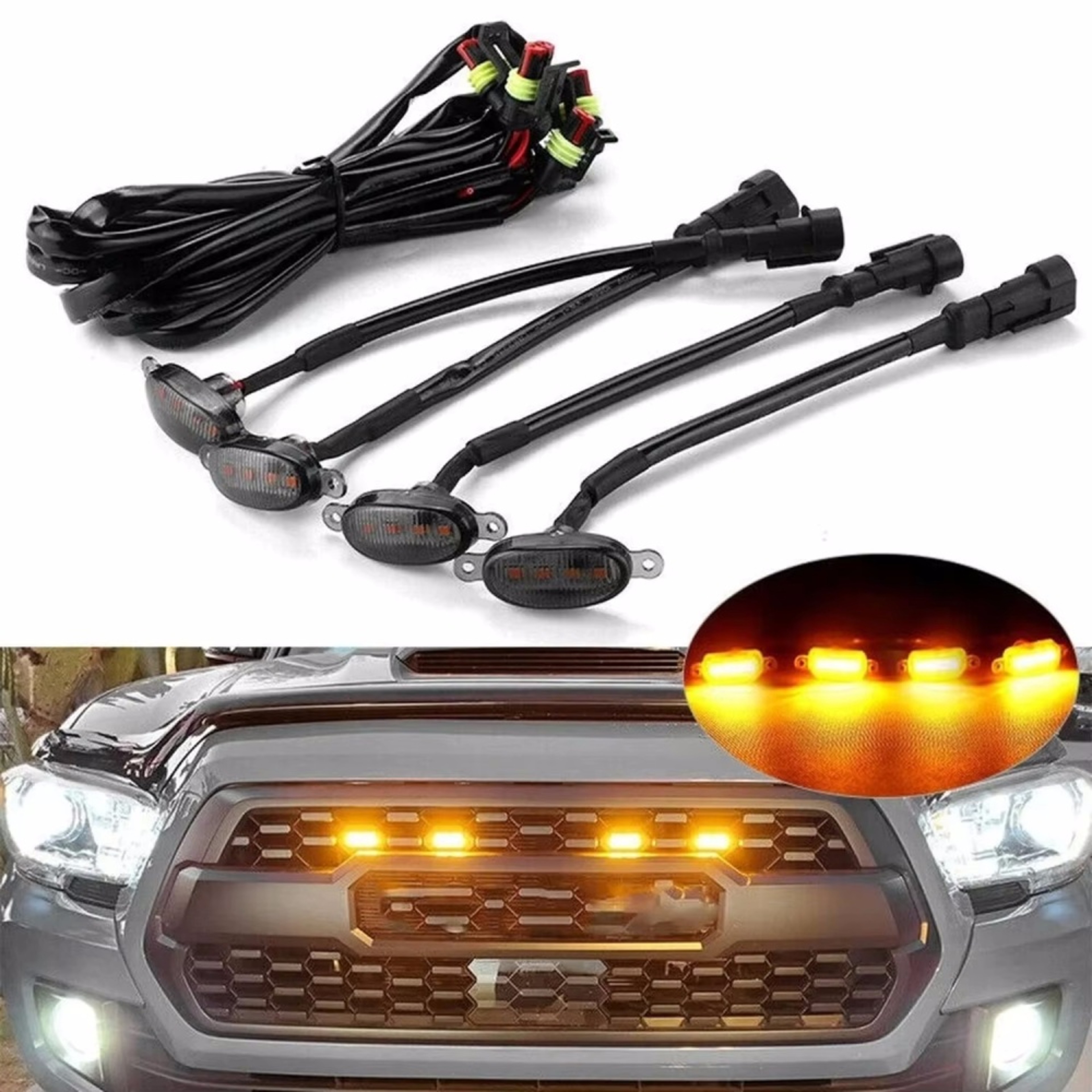 LED Grille Lights Smoked Amber White Raptor Style Marker Kit For Trucks SUVs 1