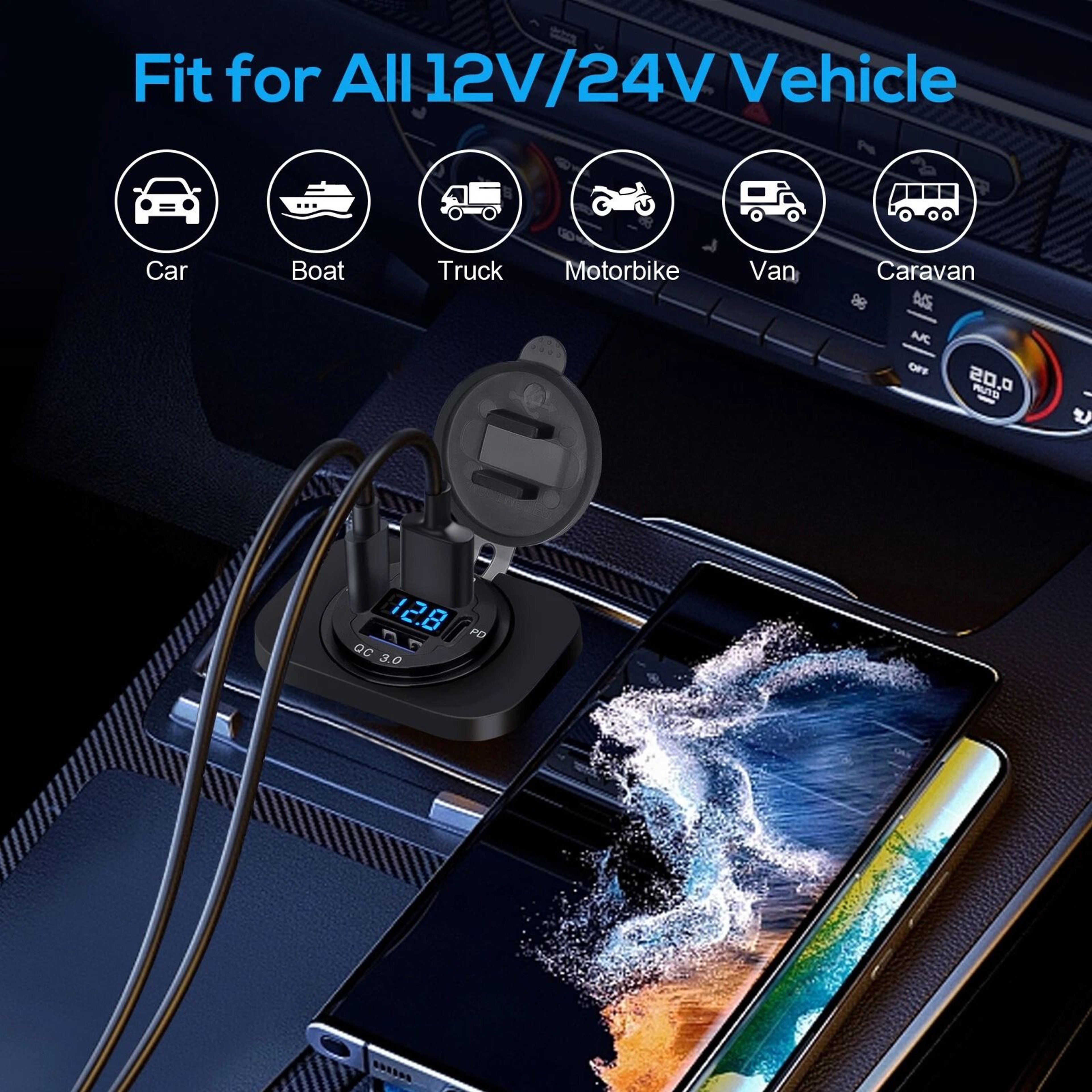 Fast Car Charger PD USB Outlet For Boat RV Marine Quad Charging Ports 1