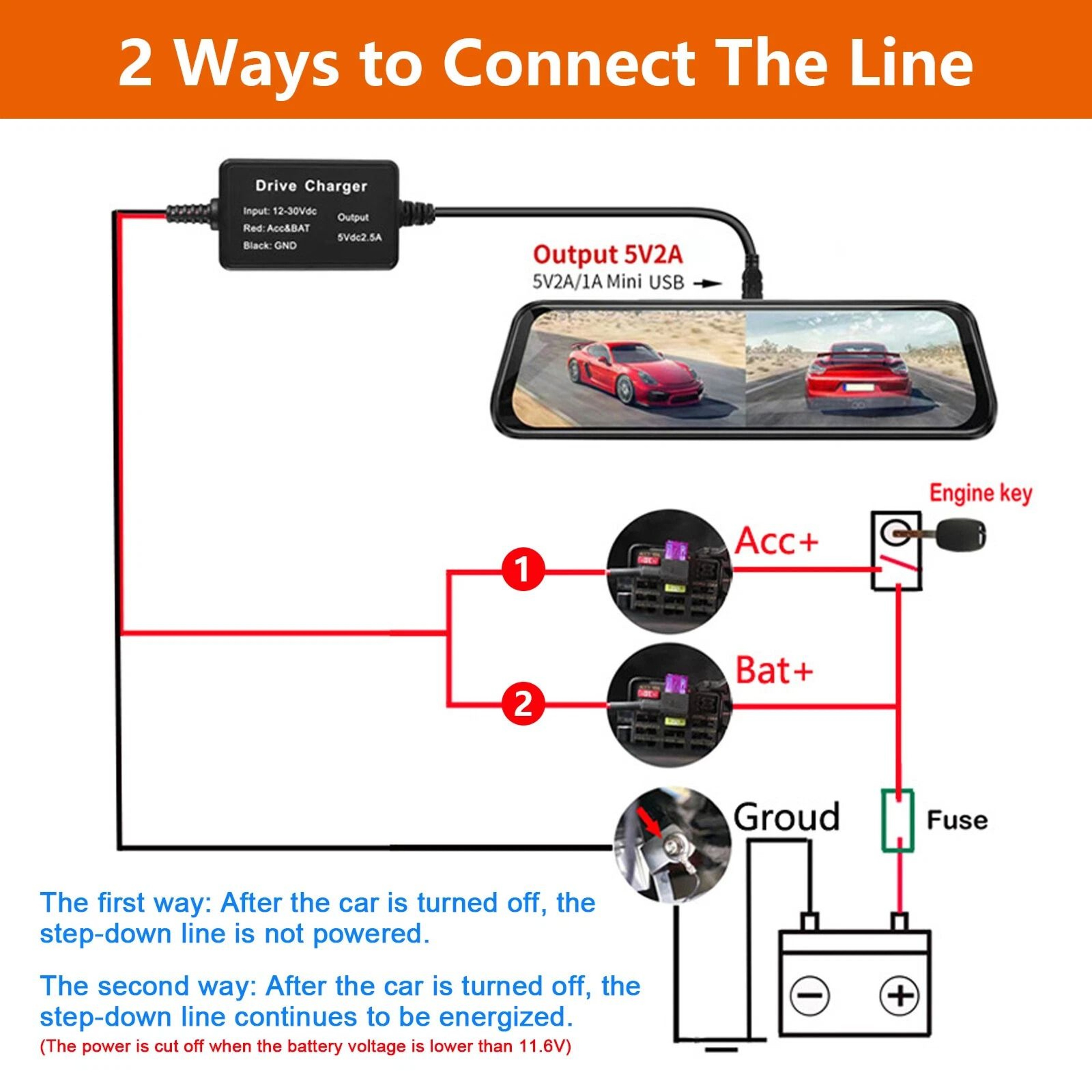 Dash Cam Hardwire Kit Type C Connector Car Power Fuse Low Voltage Protection 6