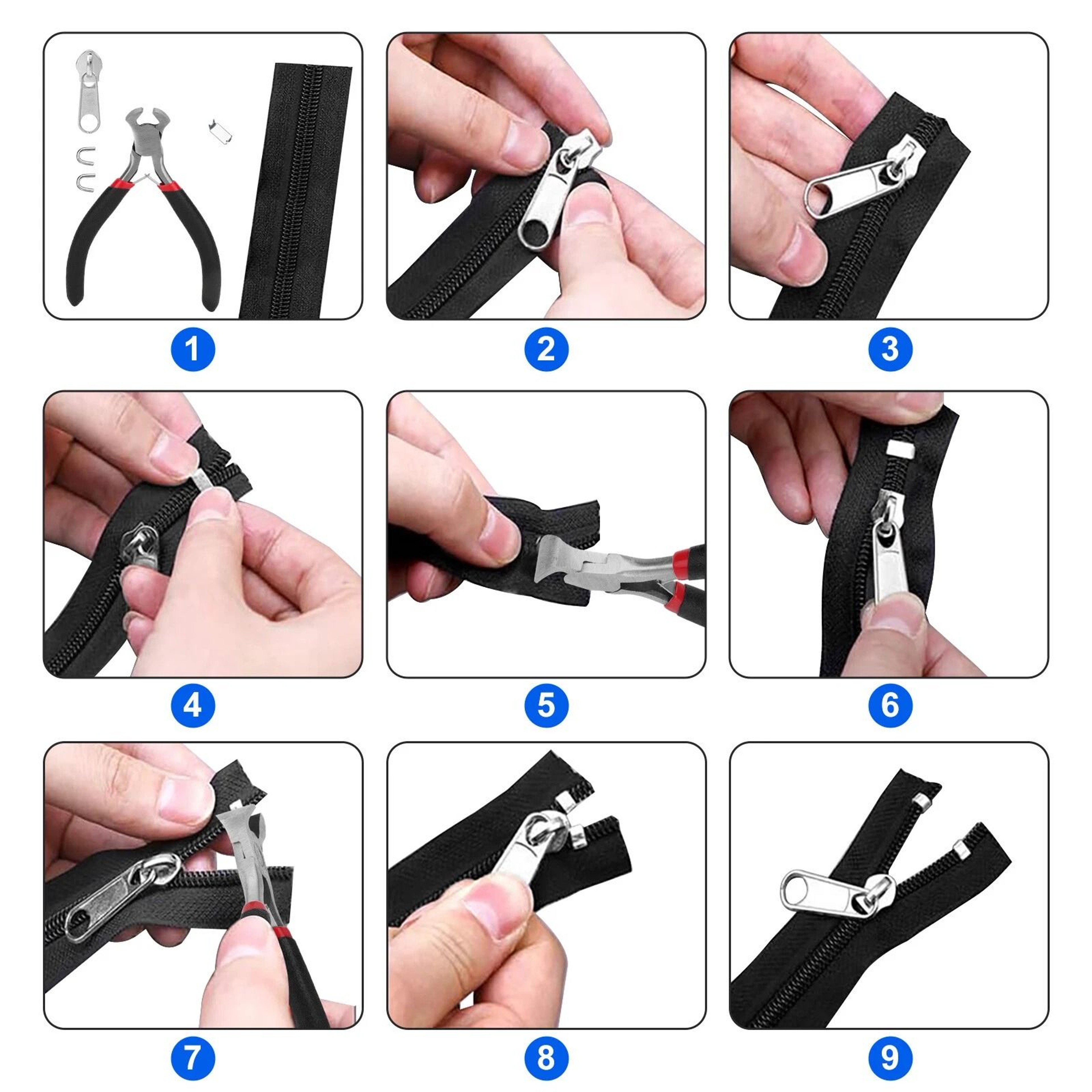DIY Zipper Rescue Kit With Sliders Stoppers And Zipper Pliers 5
