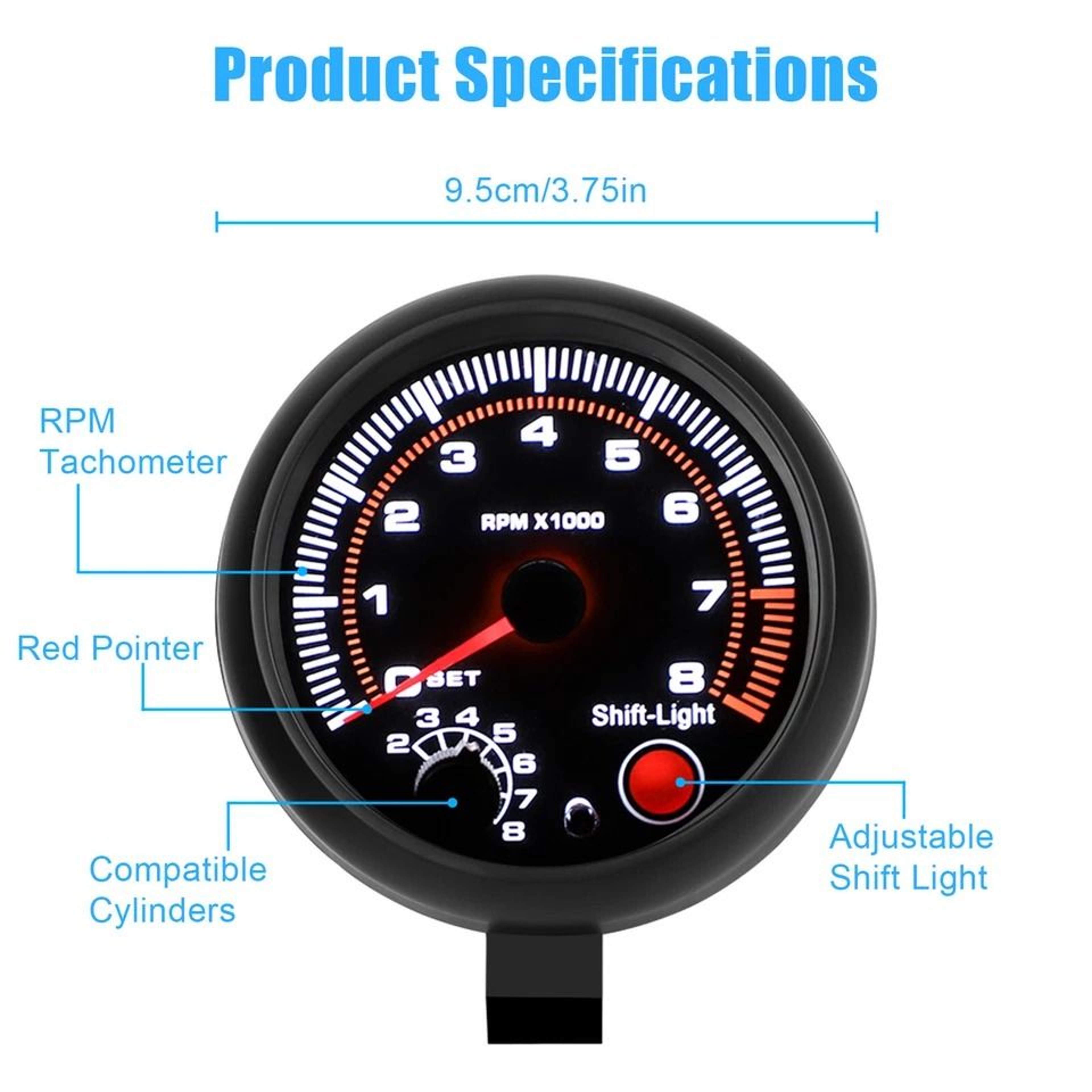 Tachometer Gauge With LED Shift Light Universal Car Meter For Petrol Engines RPM Indicator 5