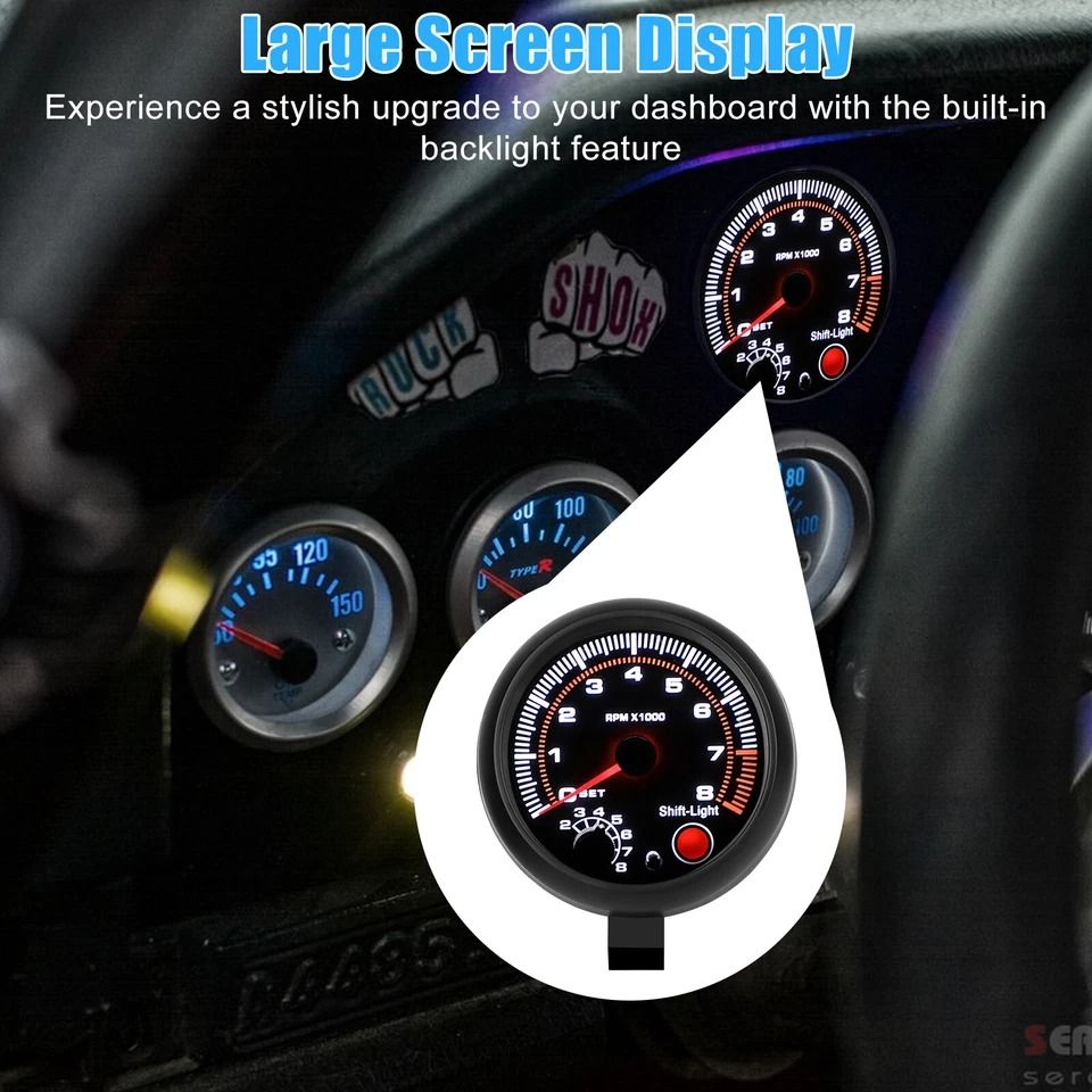 Tachometer Gauge With LED Shift Light Universal Car Meter For Petrol Engines RPM Indicator 6