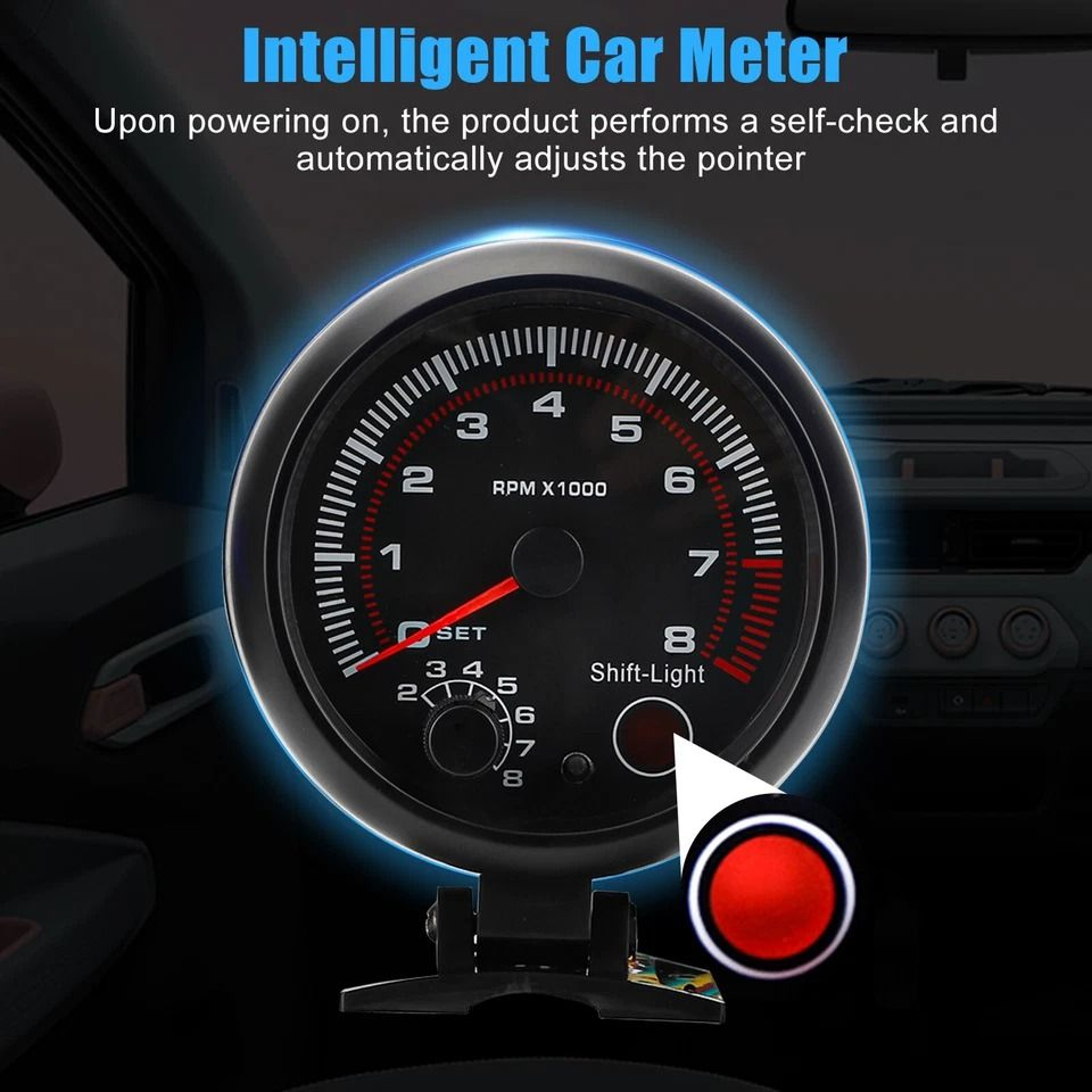 Tachometer Gauge With LED Shift Light Universal Car Meter For Petrol Engines RPM Indicator 7