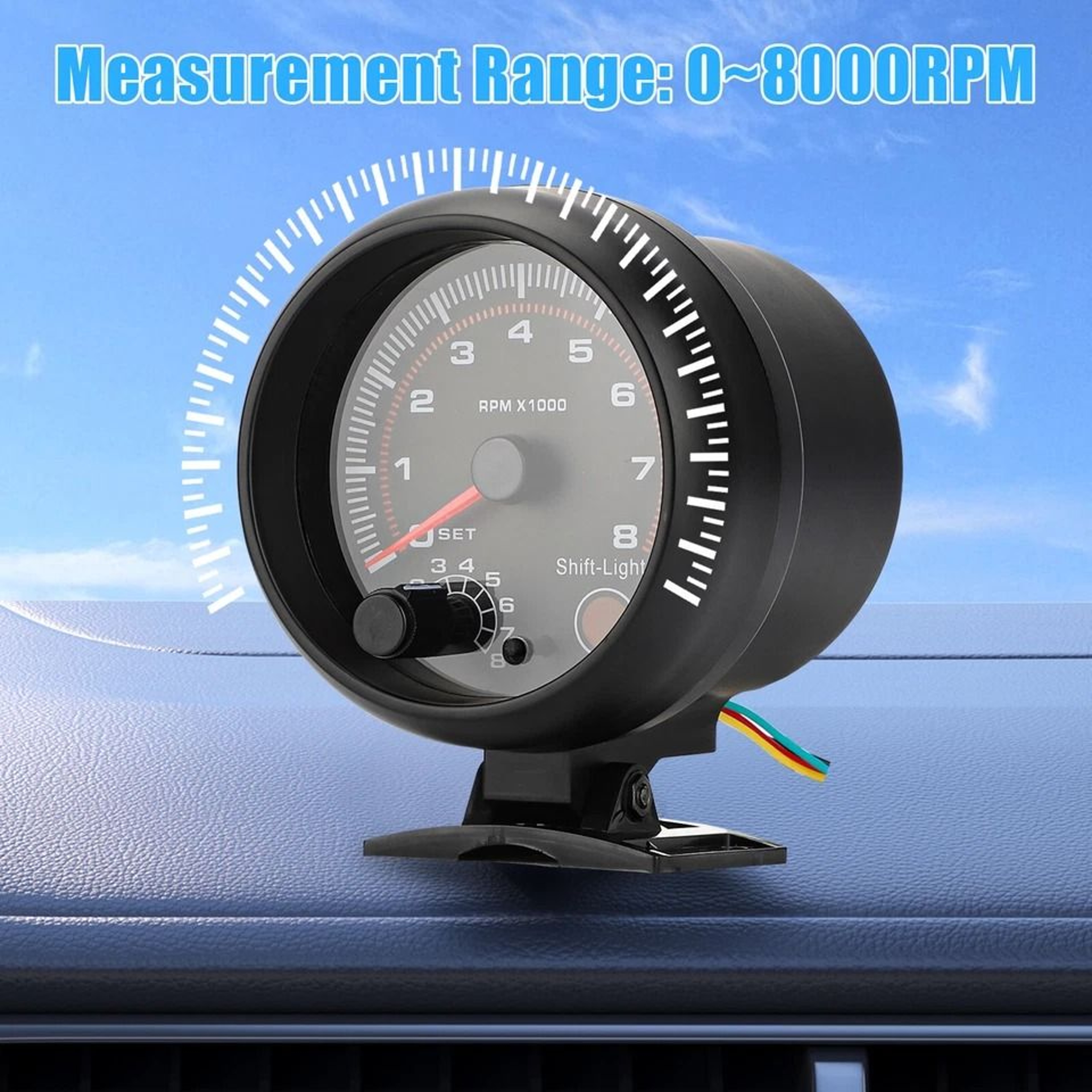 Tachometer Gauge With LED Shift Light Universal Car Meter For Petrol Engines RPM Indicator 8