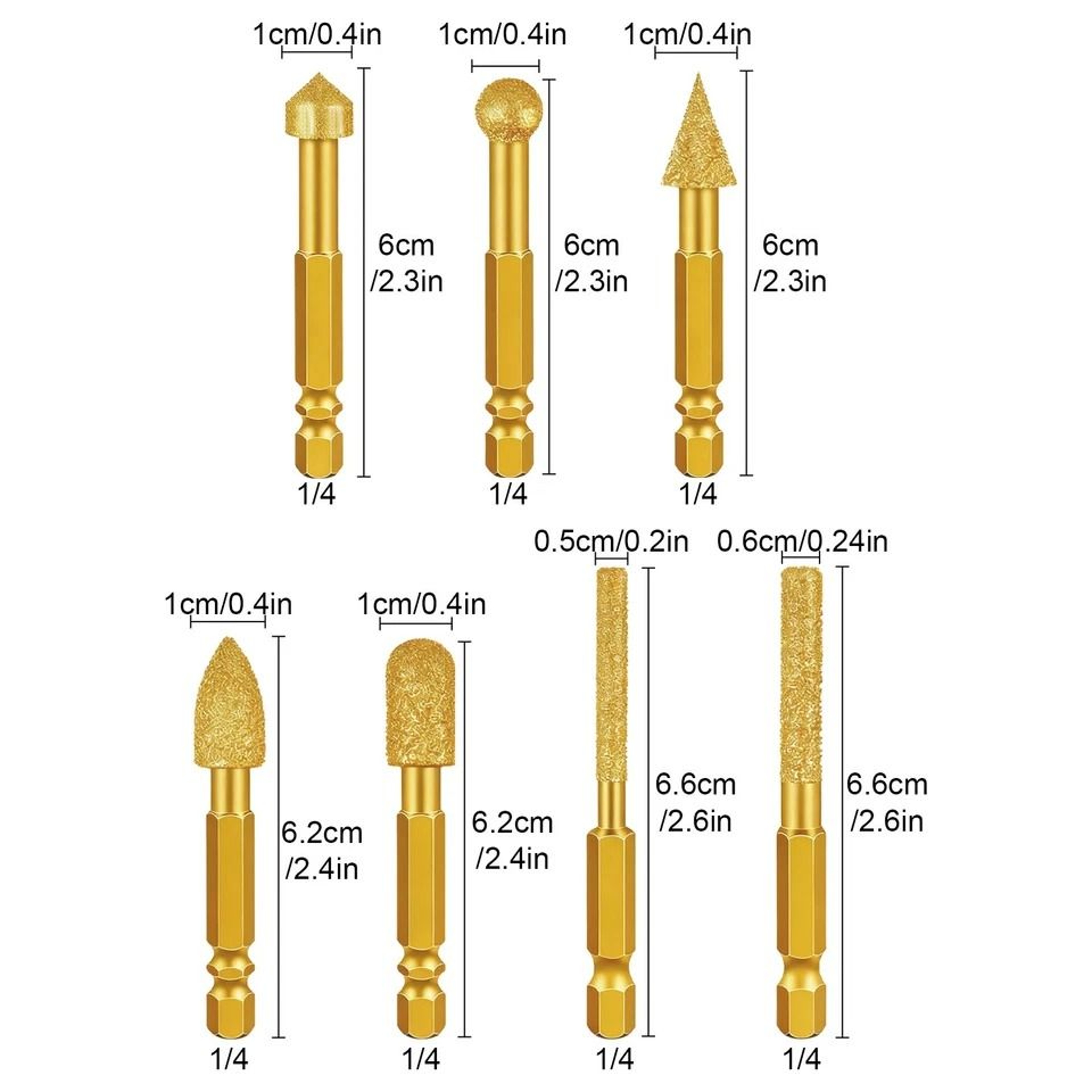 Rotary Burr Set Diamond Grinding Bits Hex Shank For Glass Stone Tile 7