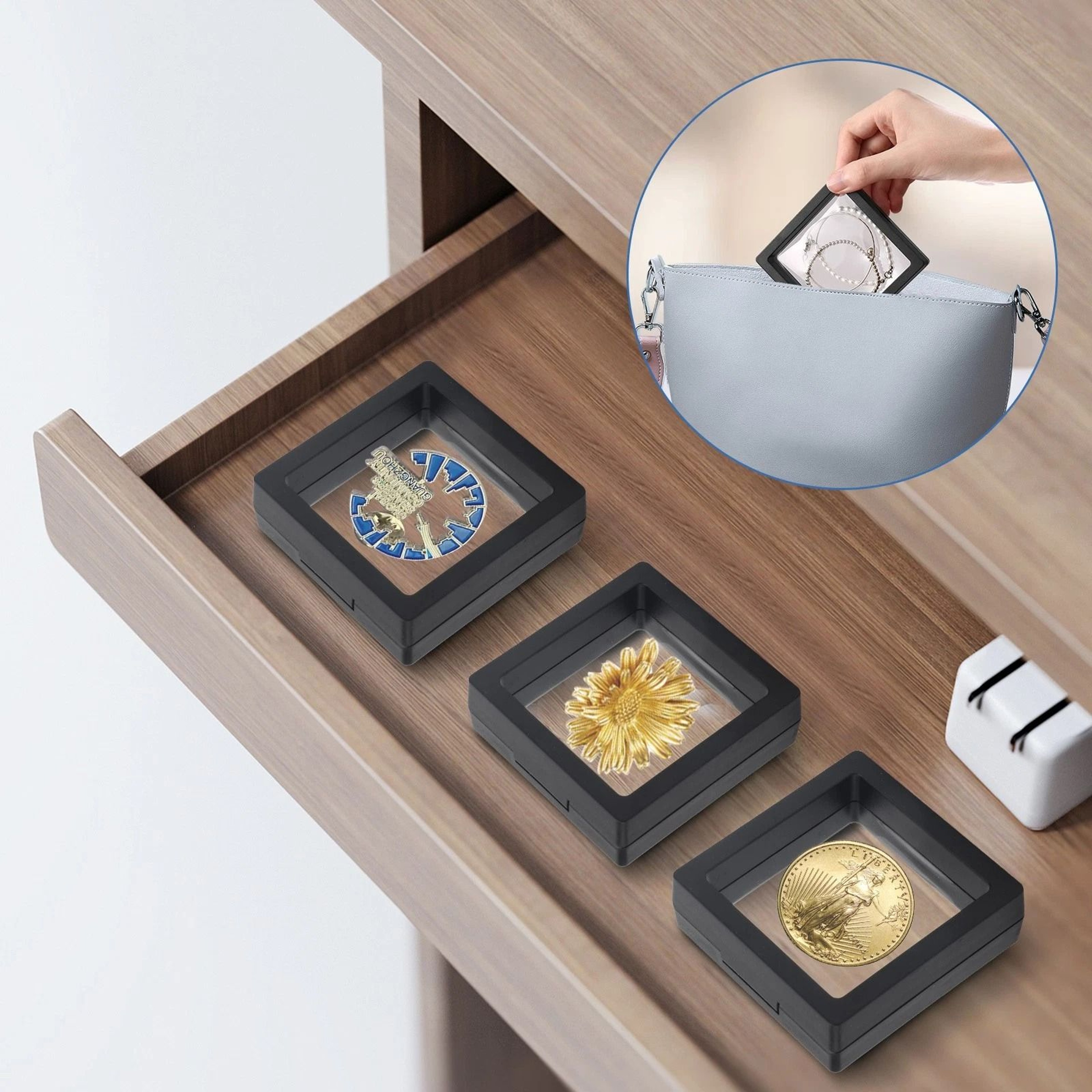 Floating Coin Display Frame Stand Holder For Coins Jewelry Medals And Keepsakes 2