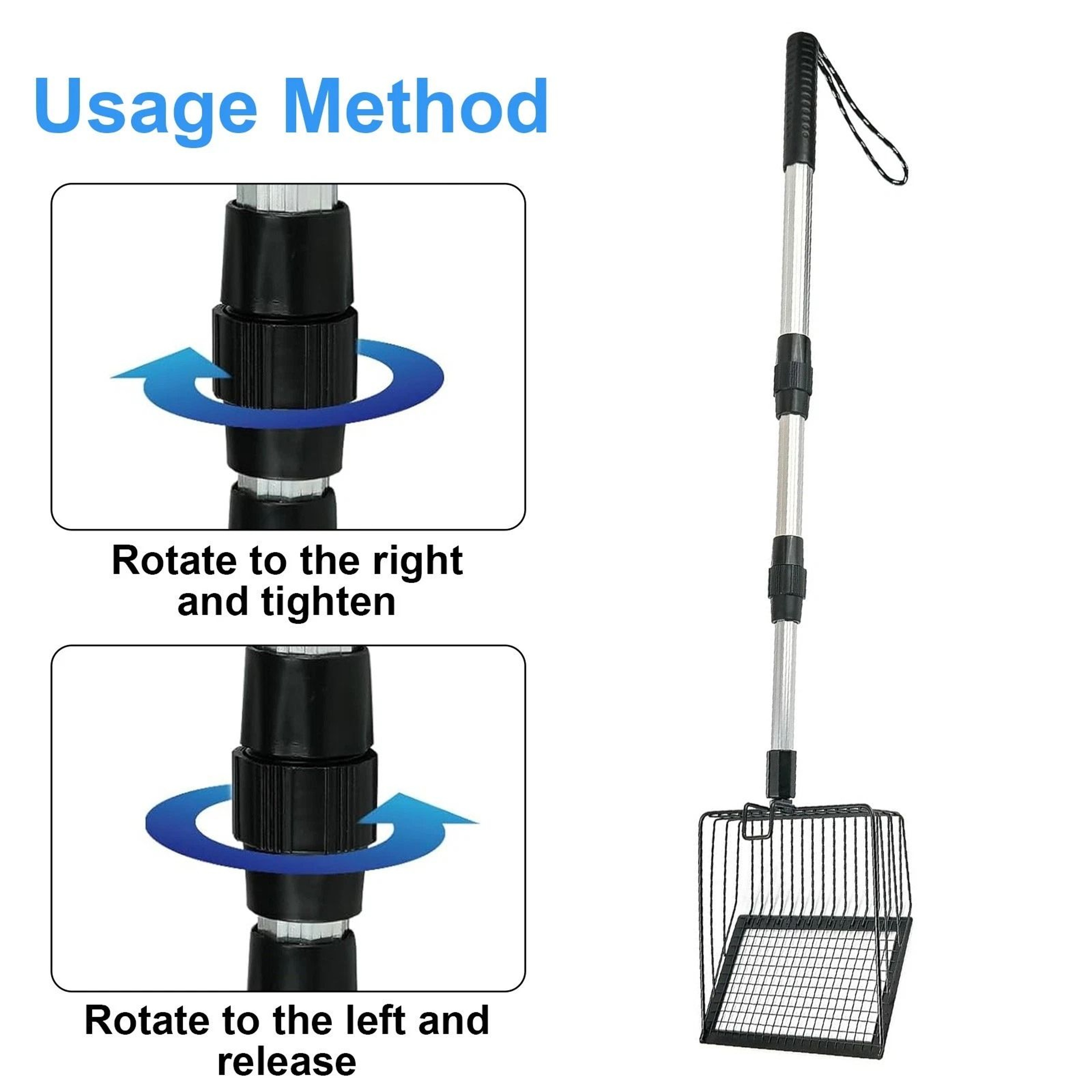 Metal Sifting Shovel Adjustable Chicken Coop Poop Scooper Long Handle 4