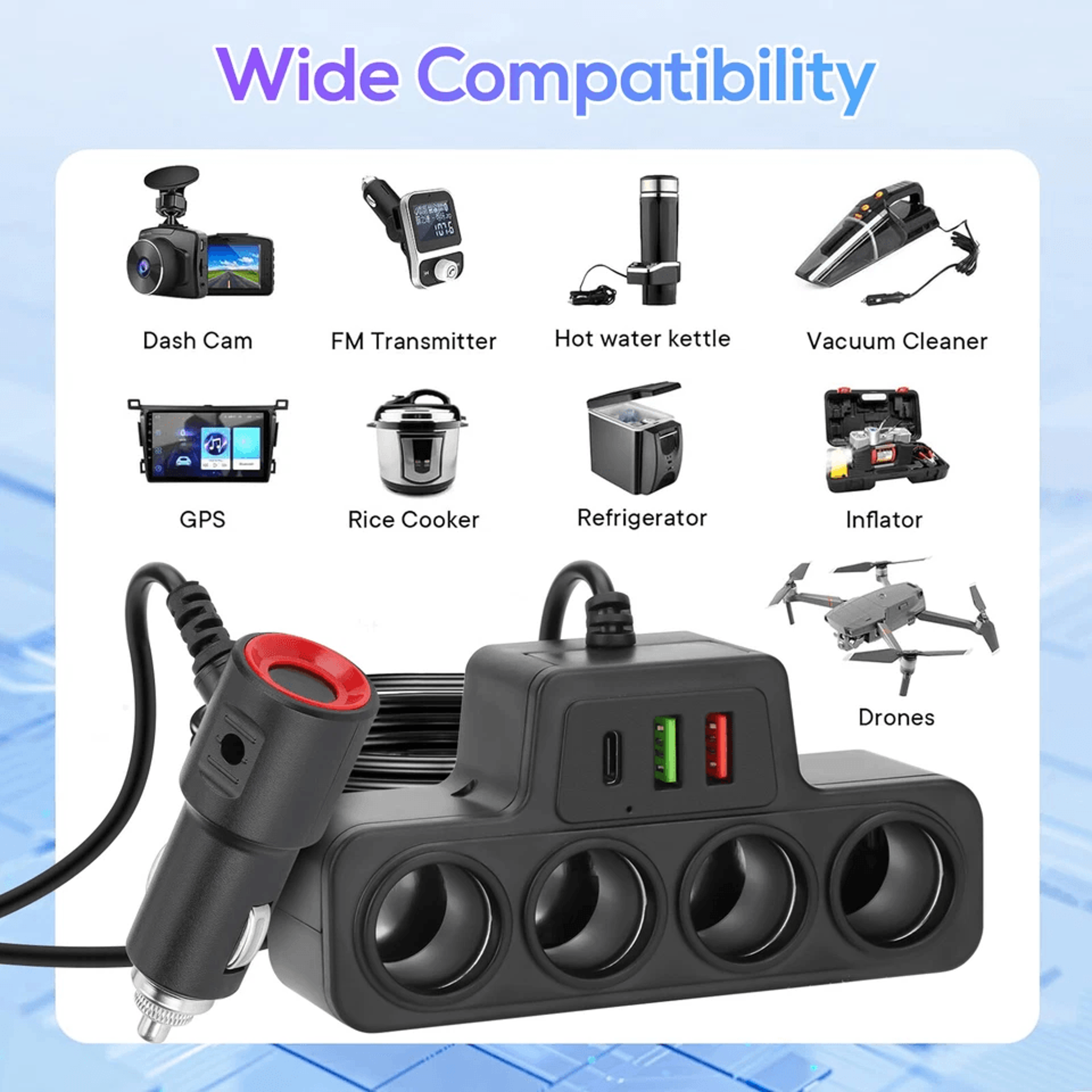 Car Cigarette Lighter Splitter With Quick Charge 2