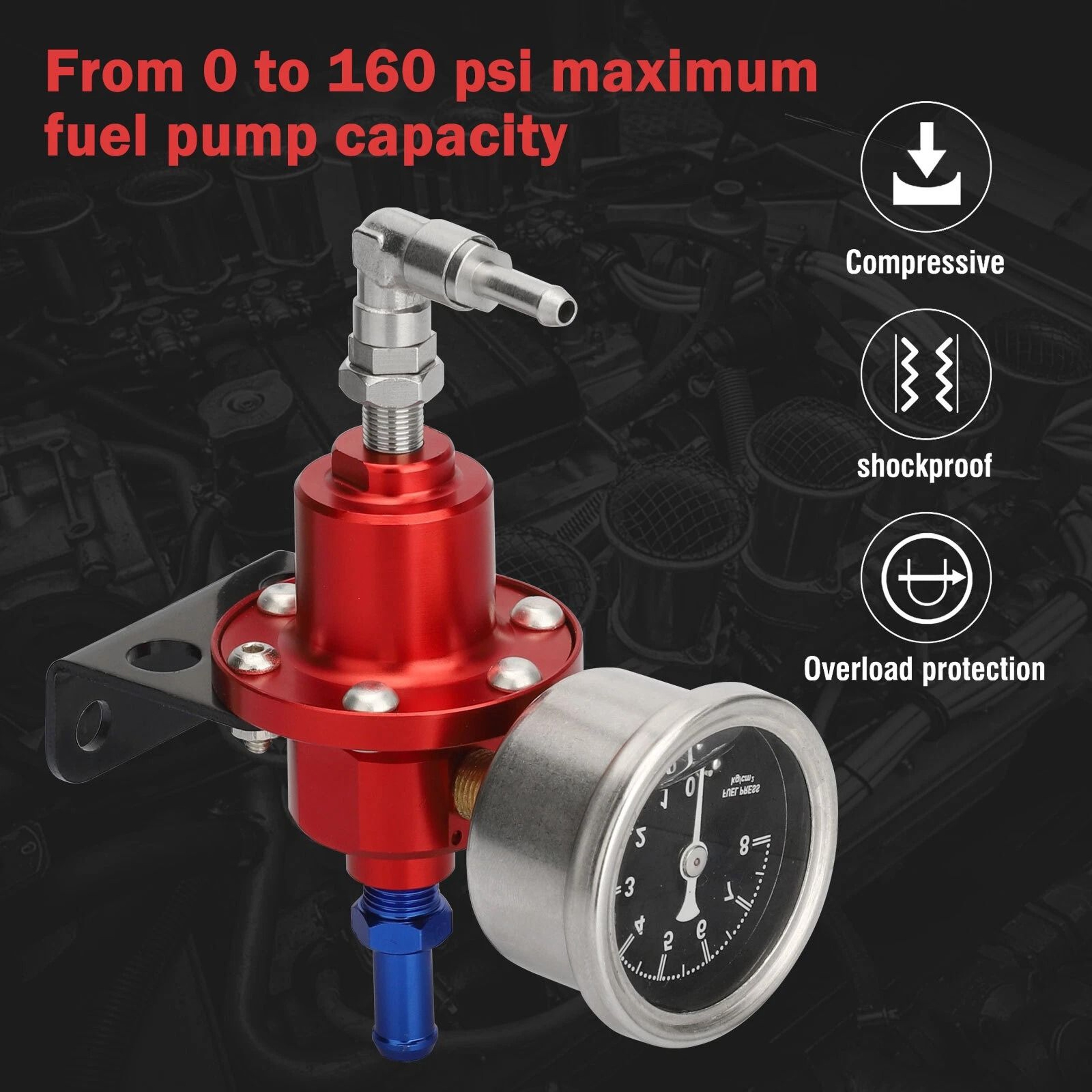 Adjustable Auto Car Fuel Pressure Regulator With OilFilled Gauge For HighPerformance Engines 5
