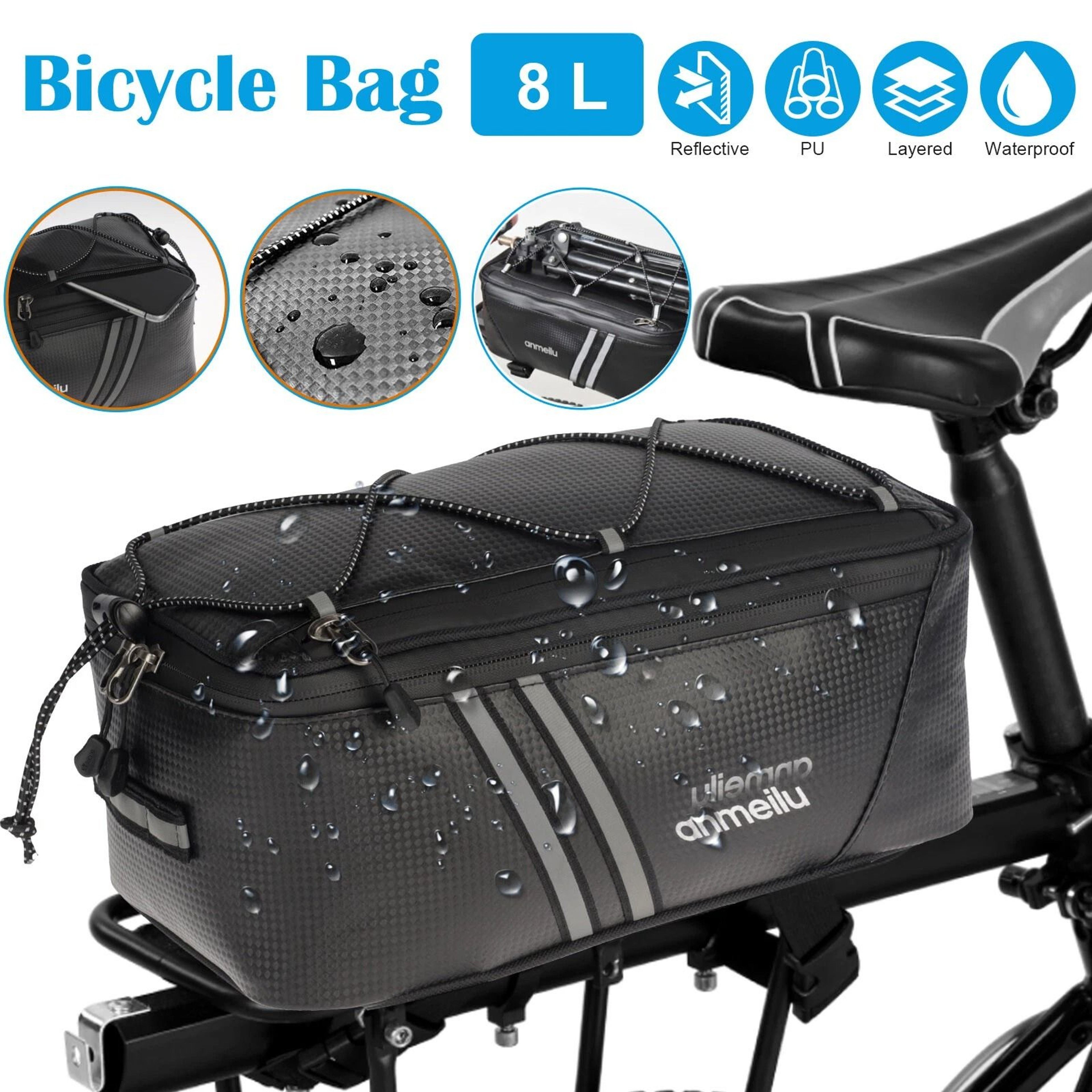 Waterproof Bicycle Rear Rack Seat Bag  Bike Cycling Storage Pouch Trunk Pannier Durable PU Leather 0