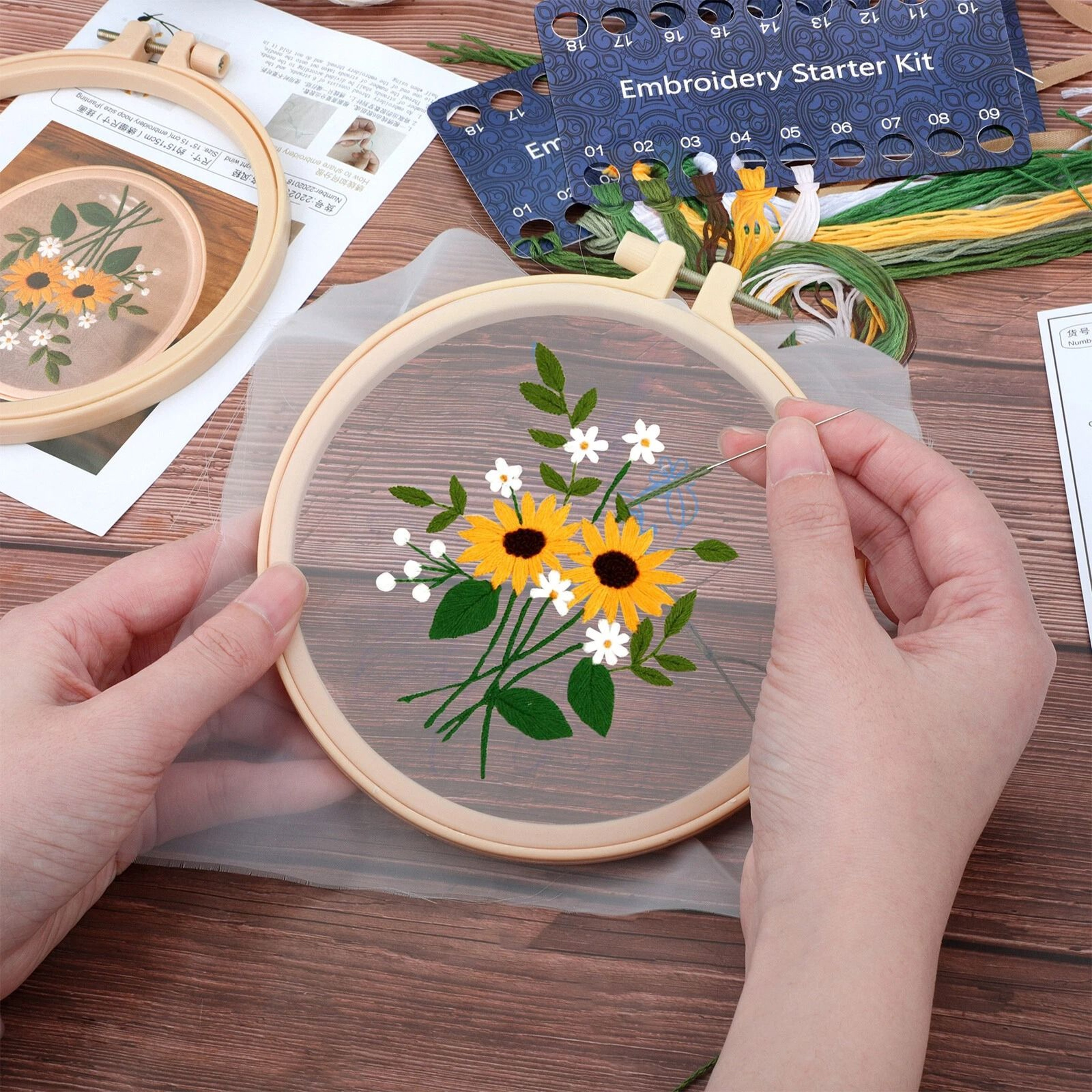 Embroidery Kit For Beginners  Complete Cross Stitch Starter Set With Floral Design And Hoop 0