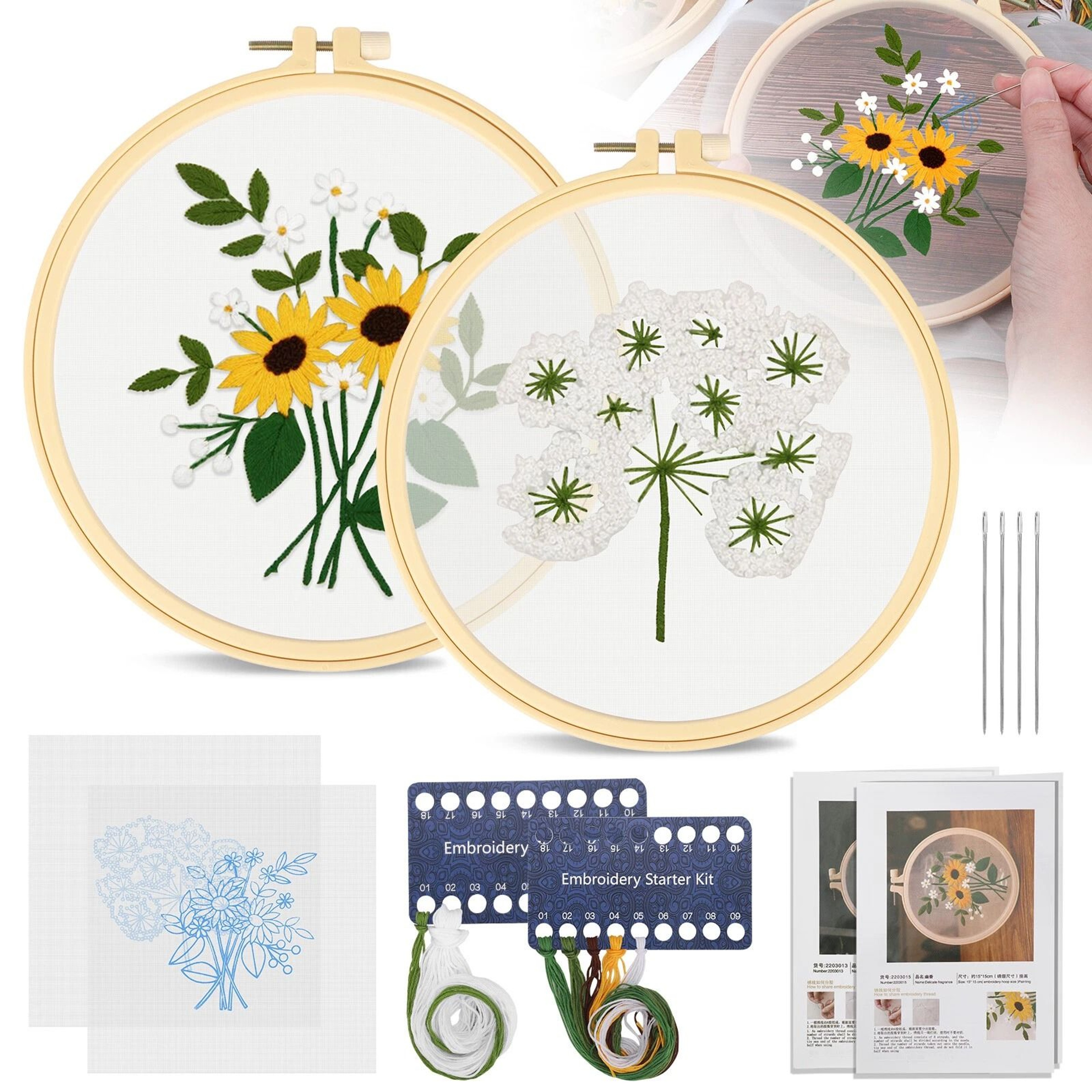 Embroidery Kit For Beginners  Complete Cross Stitch Starter Set With Floral Design And Hoop 4