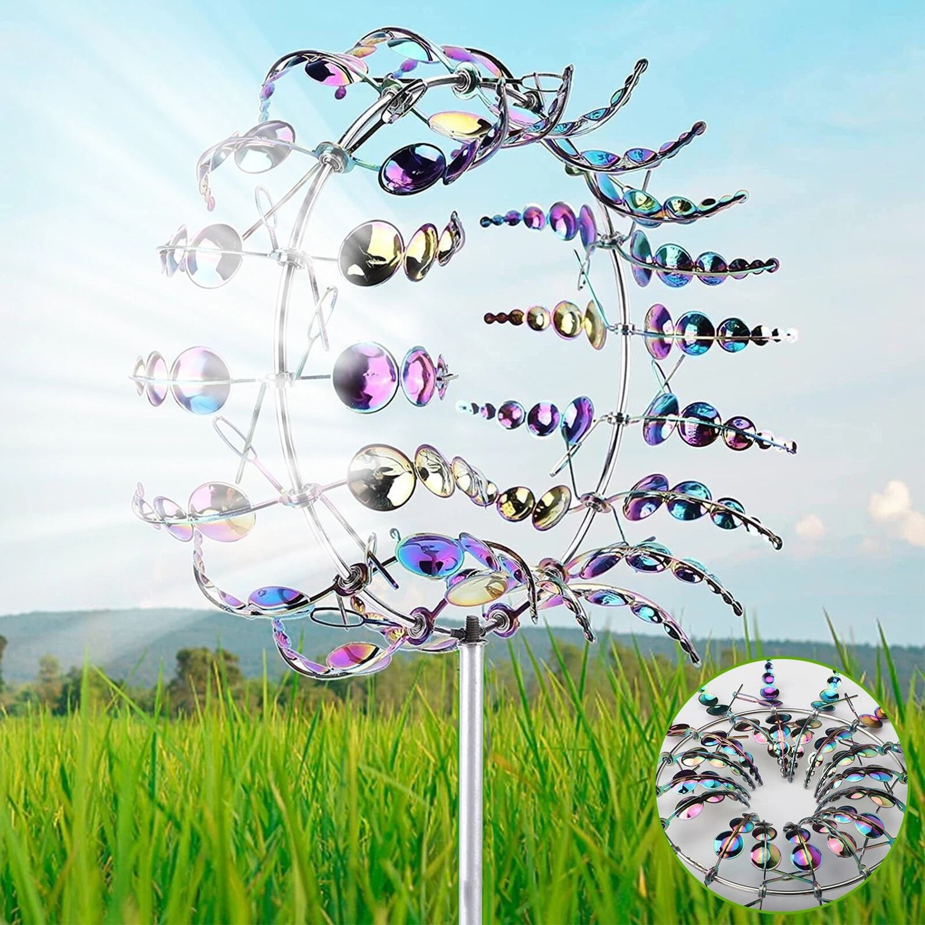 Magical Colorful WindPowered Kinetic Metal Windmill Sculpture For Garden  Patio 5