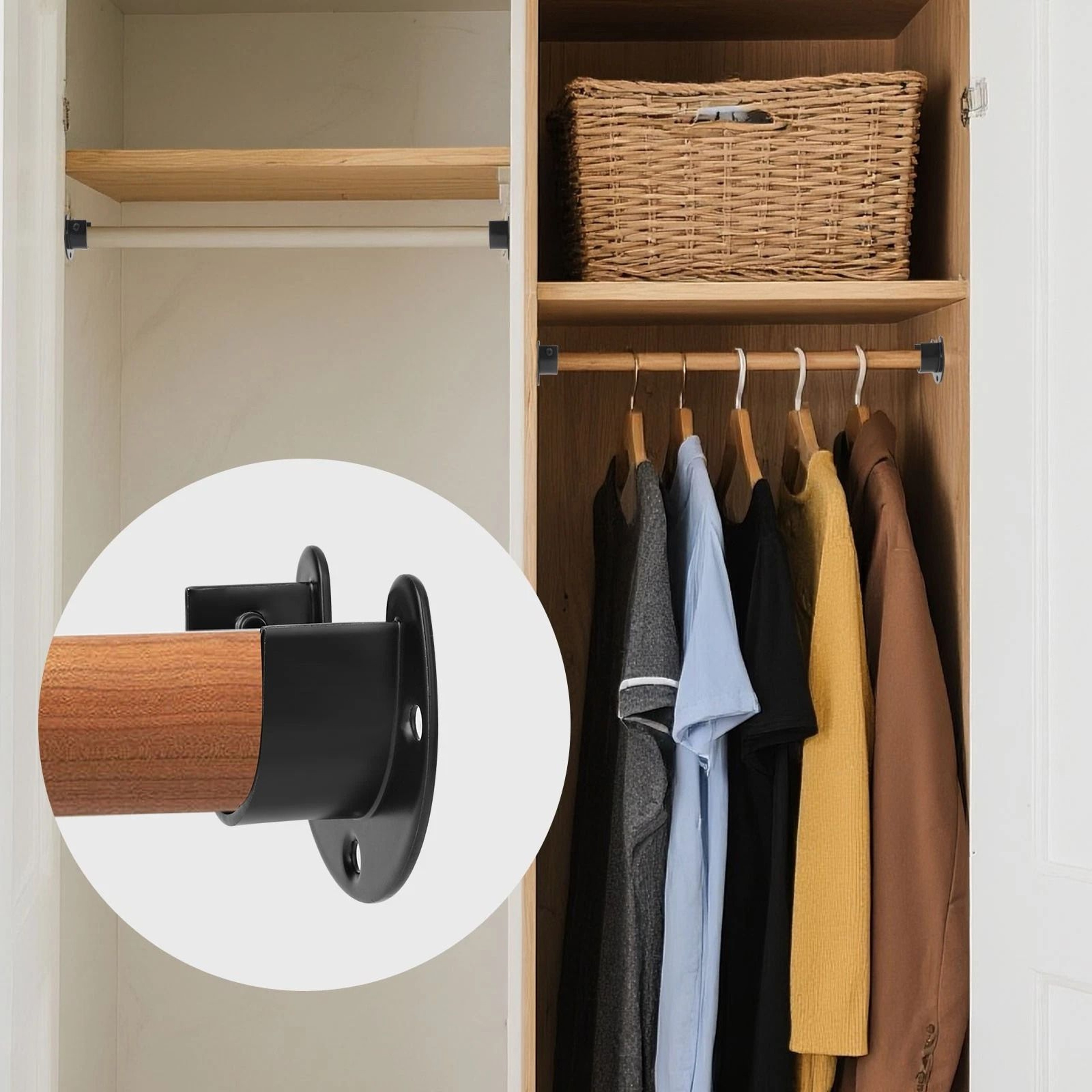 Stainless Steel Closet Rod Bracket Set  Black Pole Holder With Screws For Wardrobe Curtain And Laun 0