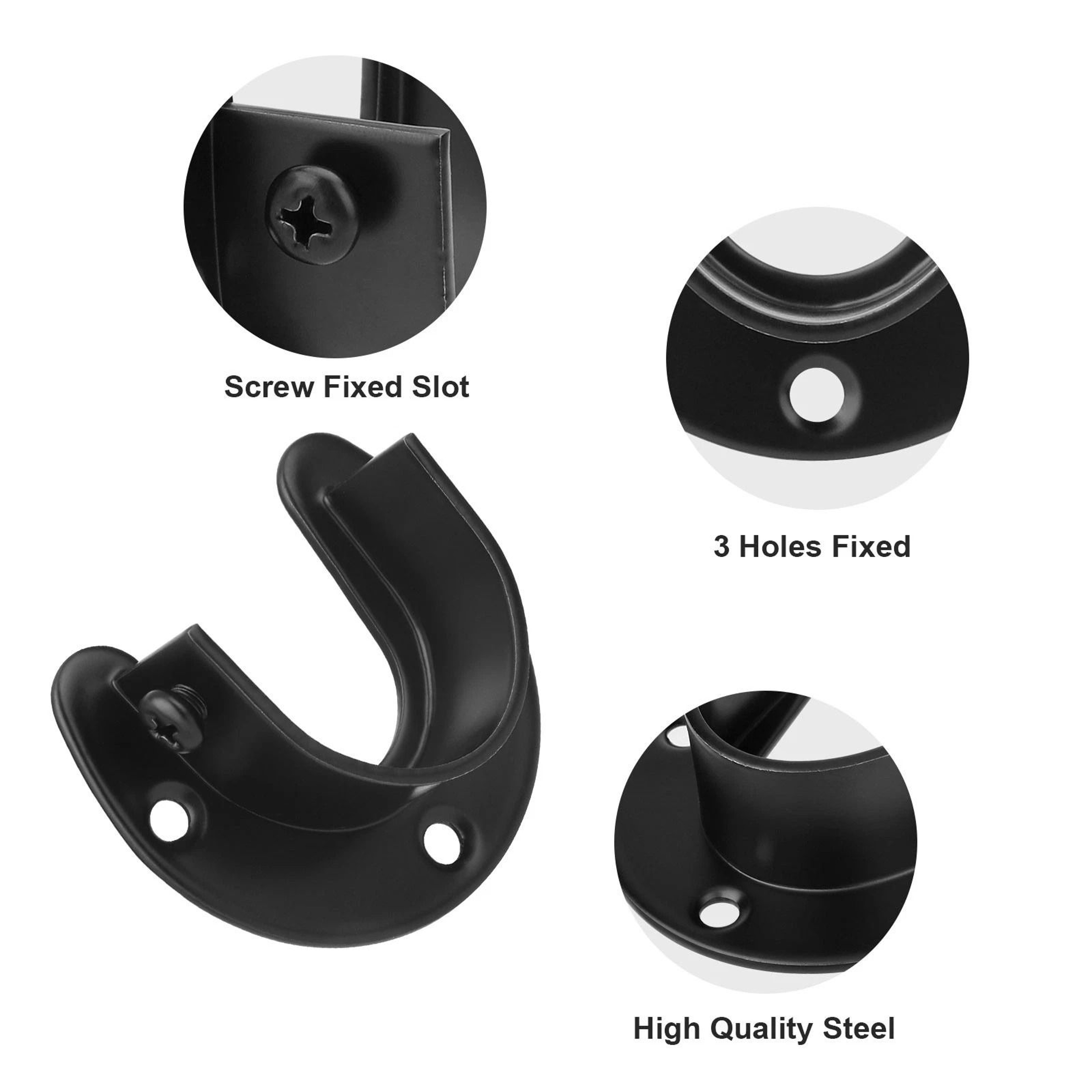 Stainless Steel Closet Rod Bracket Set  Black Pole Holder With Screws For Wardrobe Curtain And Laun 4