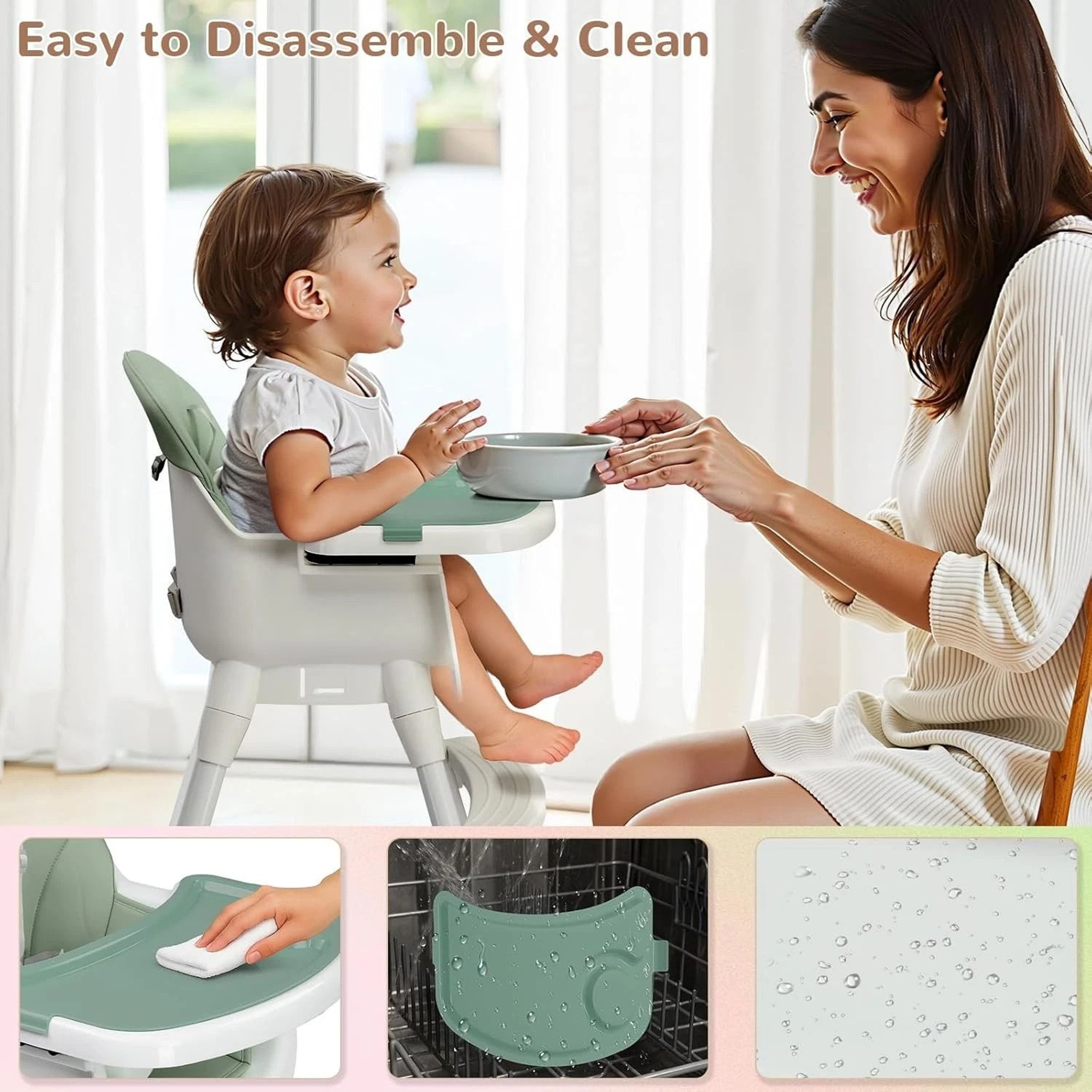 Portable Adjustable Baby High Chair With Removable DualLayer Tray 2