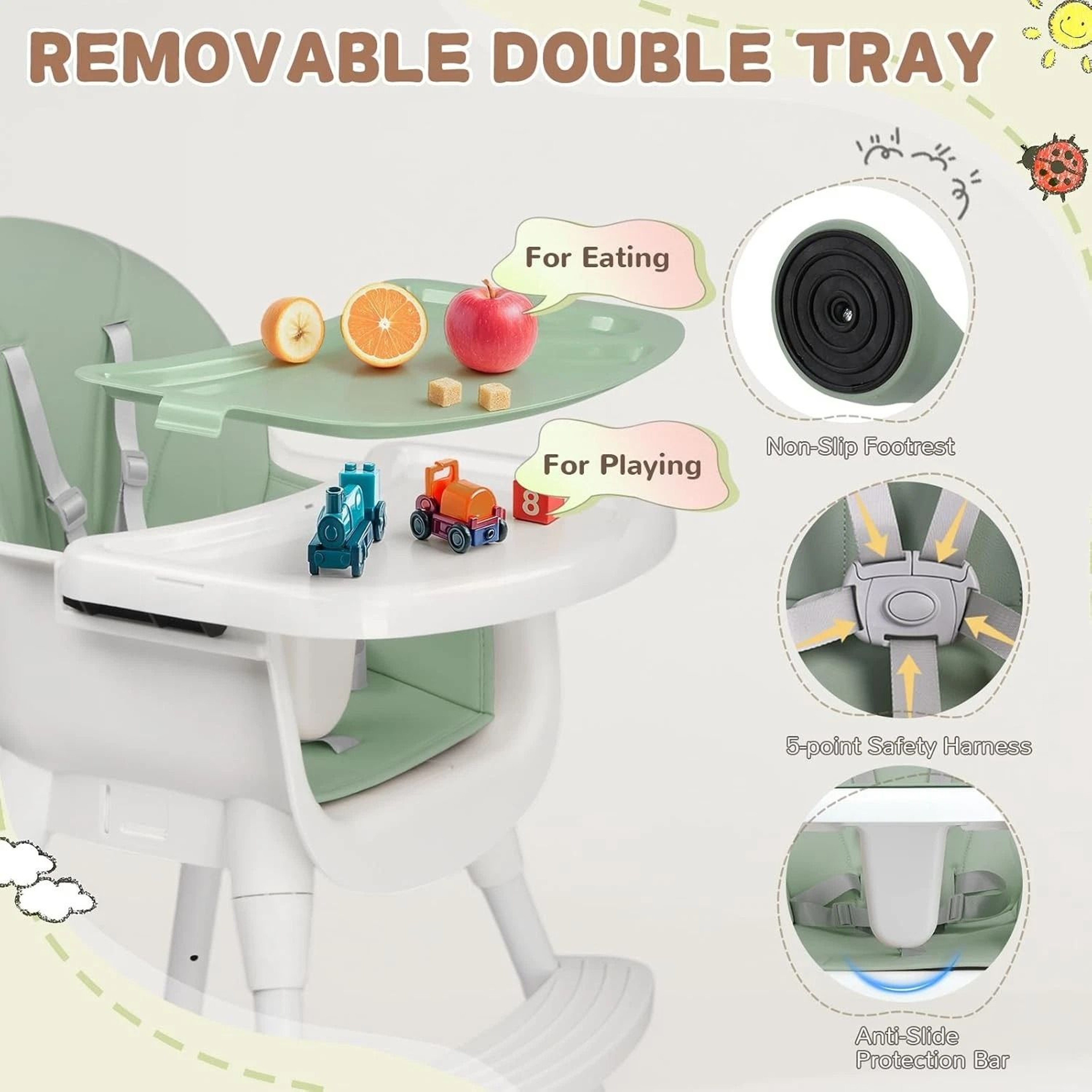 Portable Adjustable Baby High Chair With Removable DualLayer Tray 4
