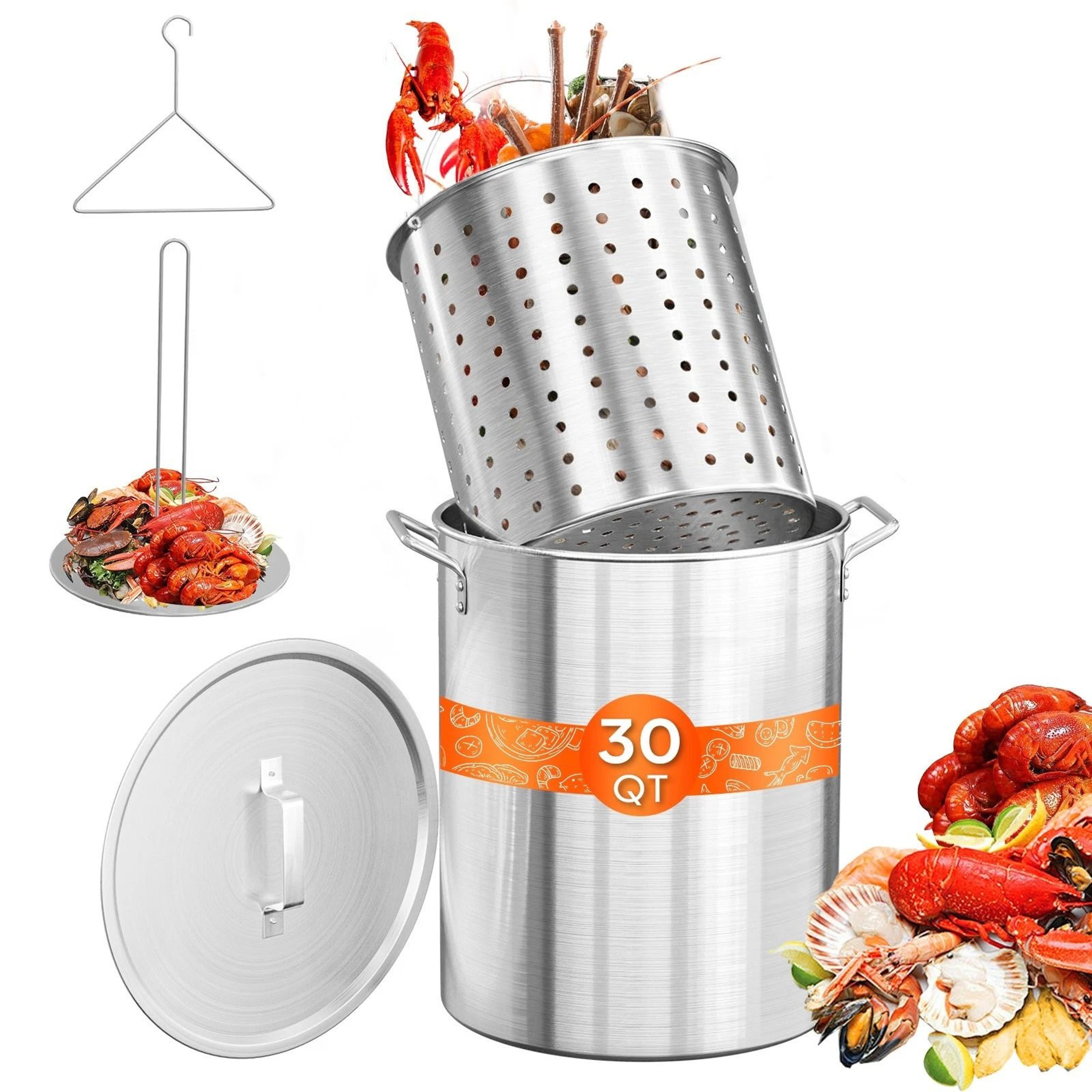Aluminum Seafood Boil Pot With Strainer Basket And Lid  Ideal For Outdoor Cooking 4