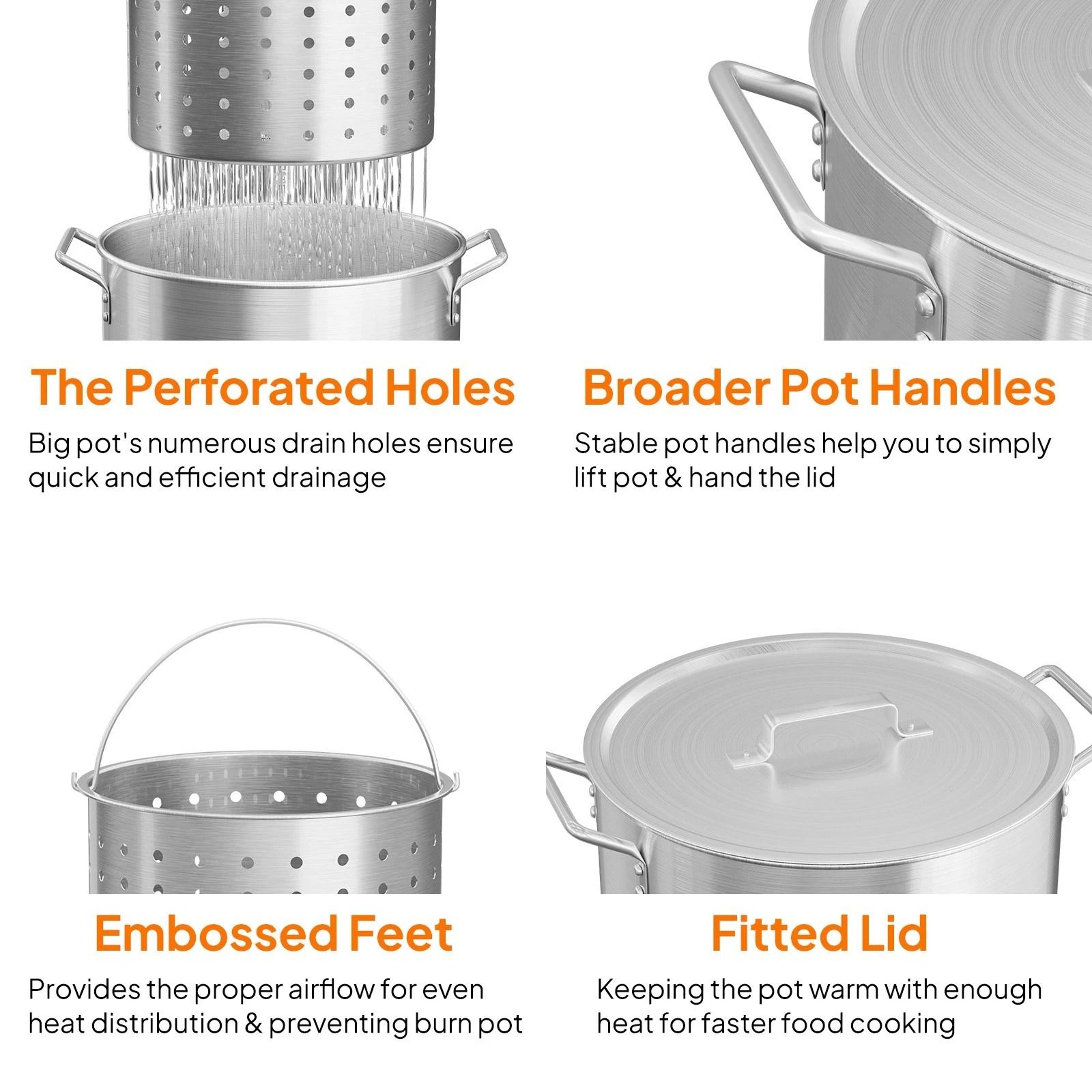 Aluminum Seafood Boil Pot With Strainer Basket And Lid  Ideal For Outdoor Cooking 5