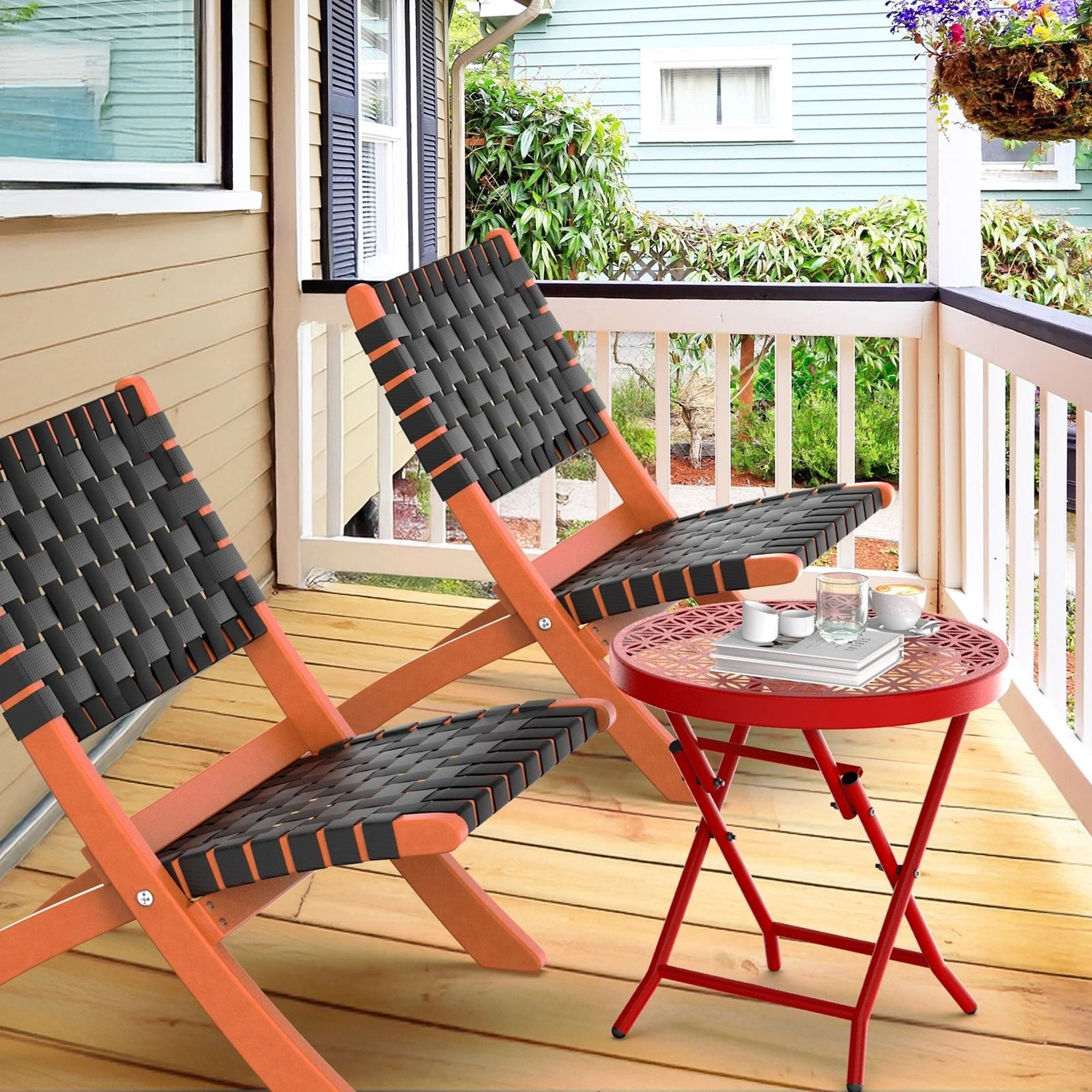 Sturdy Red Folding Patio Table For Outdoor Dining Garden Side Table 1