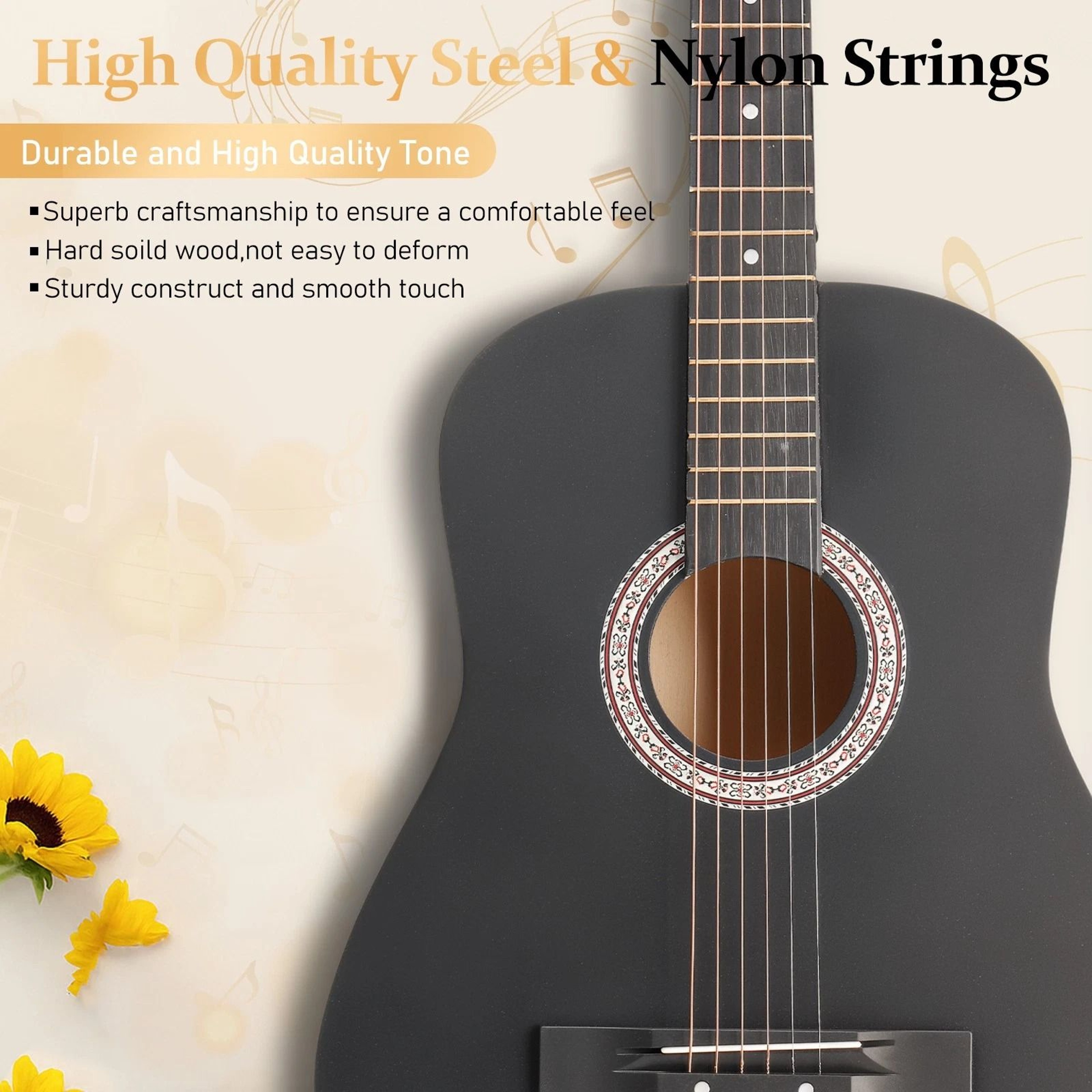 Round Acoustic Guitar Set Tuner Strings And Picks  Perfect For Beginners 1