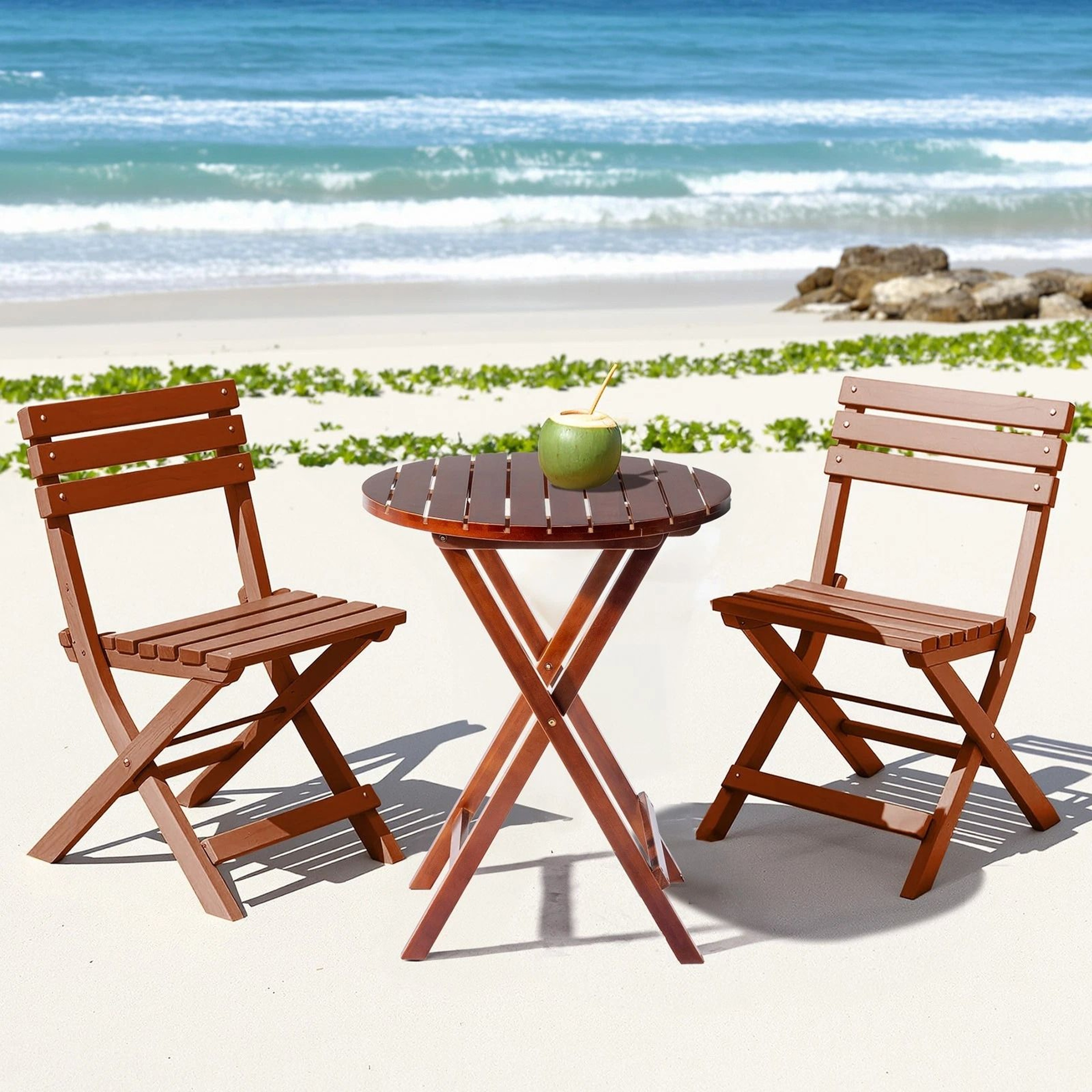 Teak Wooden Folding Side Bistro Table  Versatile Garden Table Round Patio Table 2