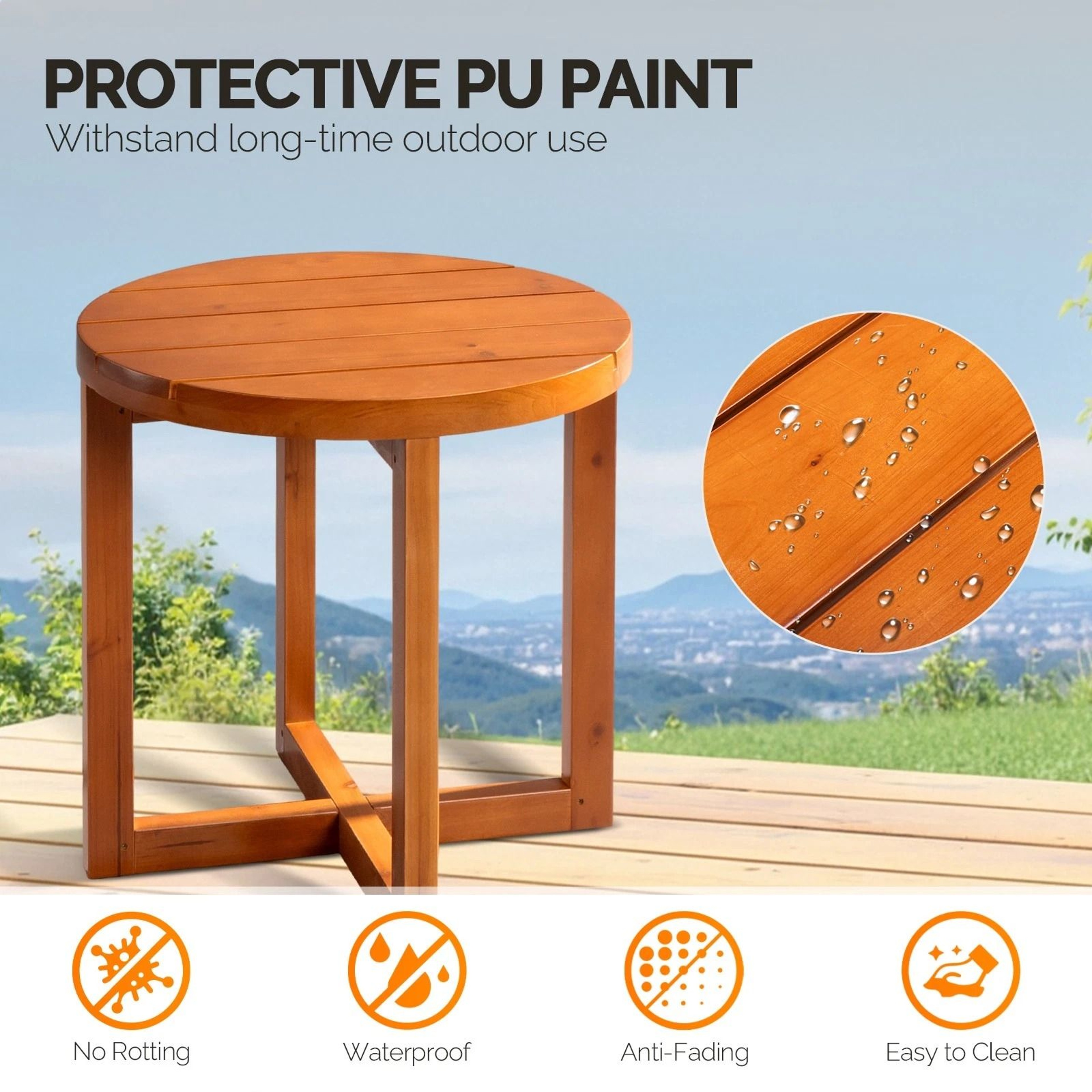 Elegant Wooden Round Side Table For Indoor  Outdoor Spaces  Teak Finish Compact Coffee Table 5