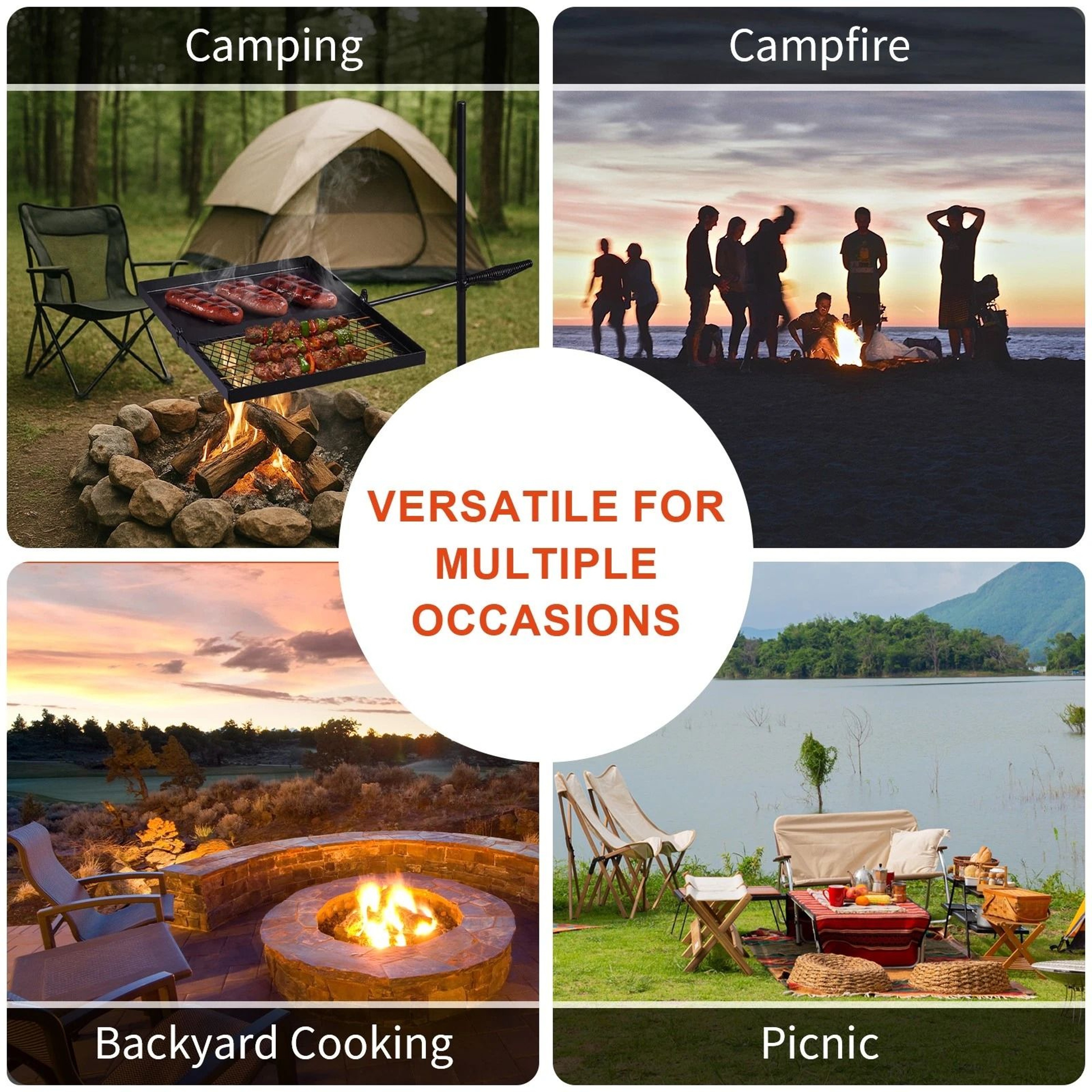 Heavy Duty Steel Swivel Campfire Grill  Foldable  Adjustable Outdoor Fire Cook Grate For Camping 4
