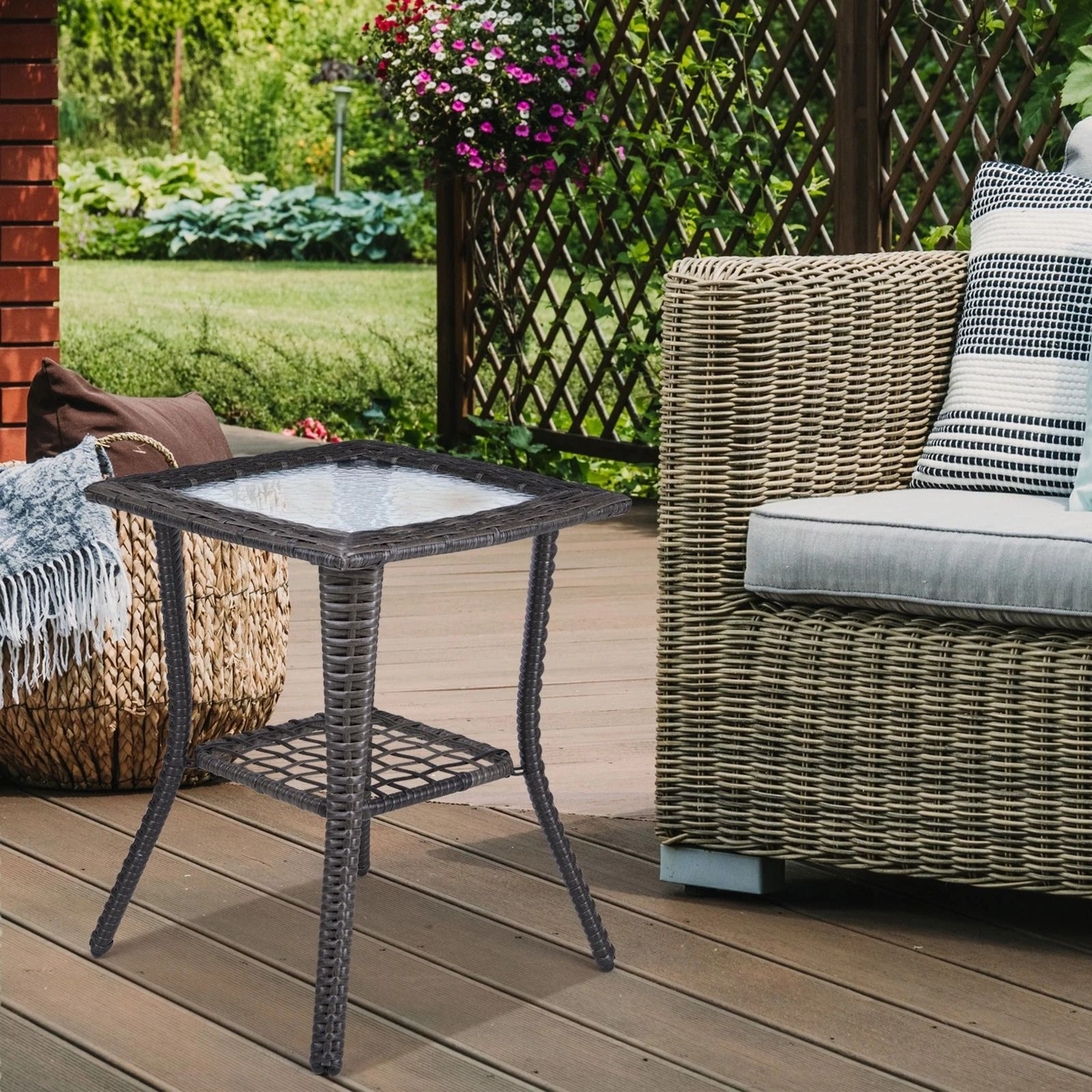Outdoor Side Table For Patio Porch  Balcony  AllWeather Coffee Bistro Table With Storage  Easy Asse 0