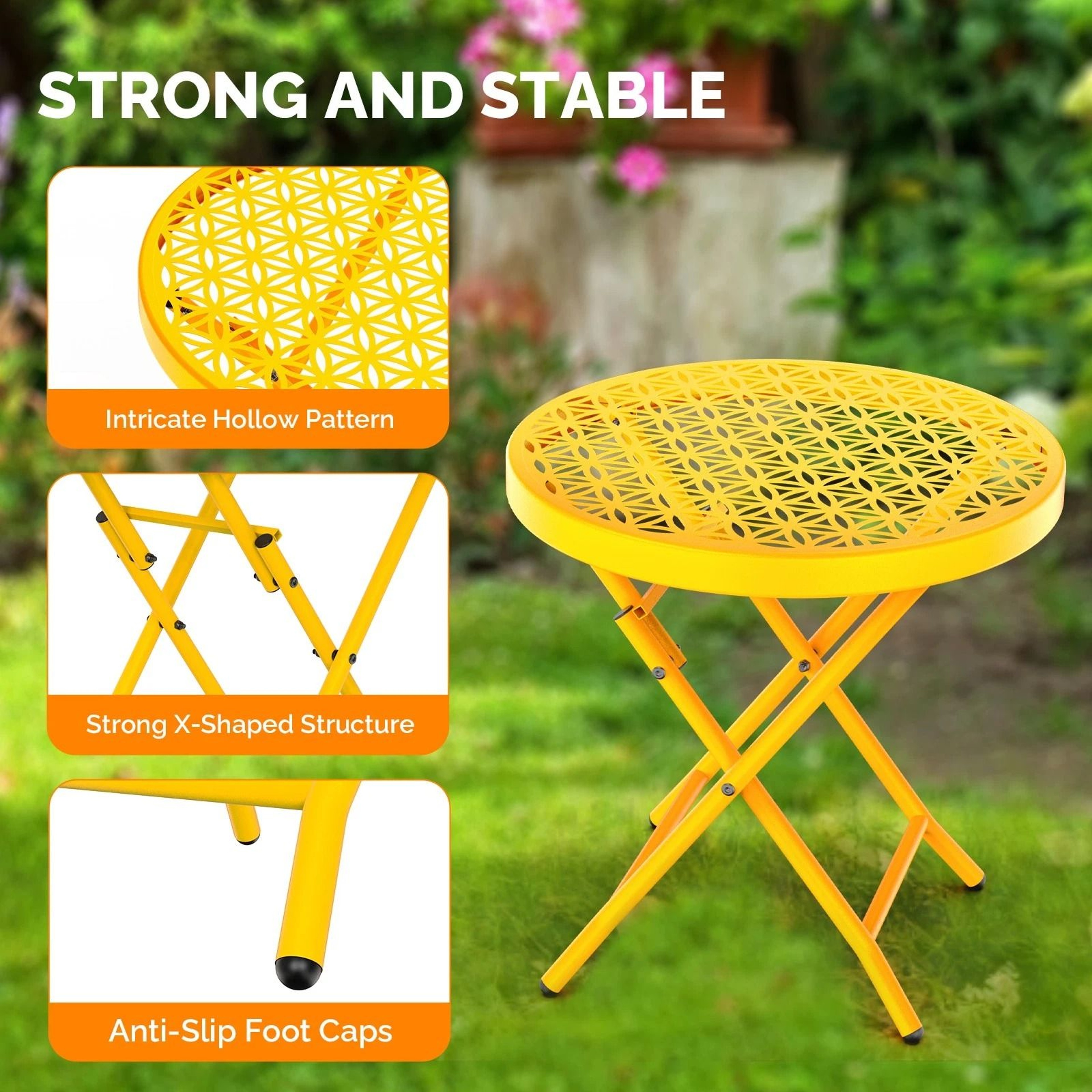 Folding Patio Side Table  Sturdy Outdoor Dining Table With Modern Floral Design 1