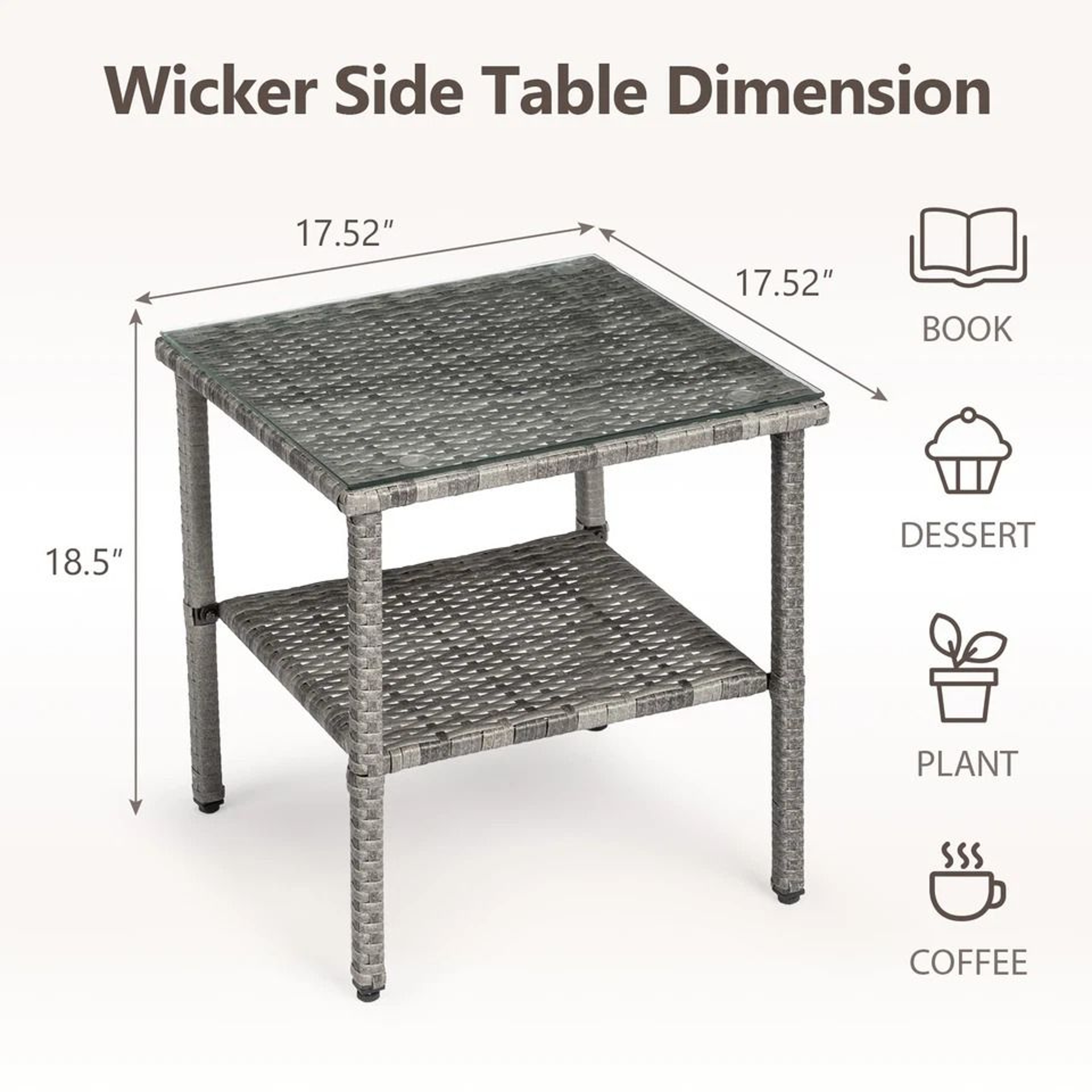 Outdoor Wicker Coffee Table With Glass Top Square Patio End Table For Indoor Outdoor Spaces 5
