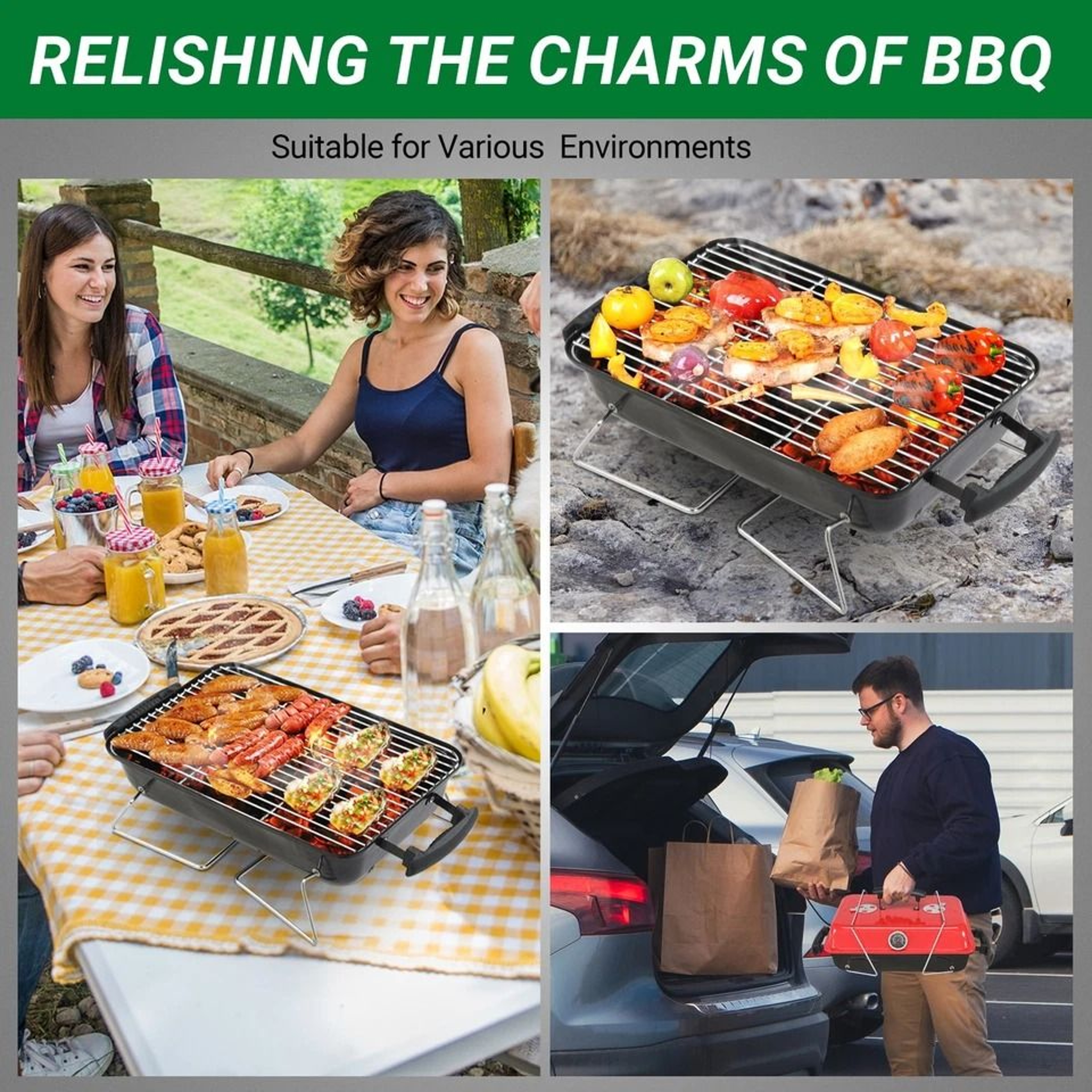 Portable Grill With Lid Thermometer Compact Tabletop BBQ Grill For Camping And Backyard 4