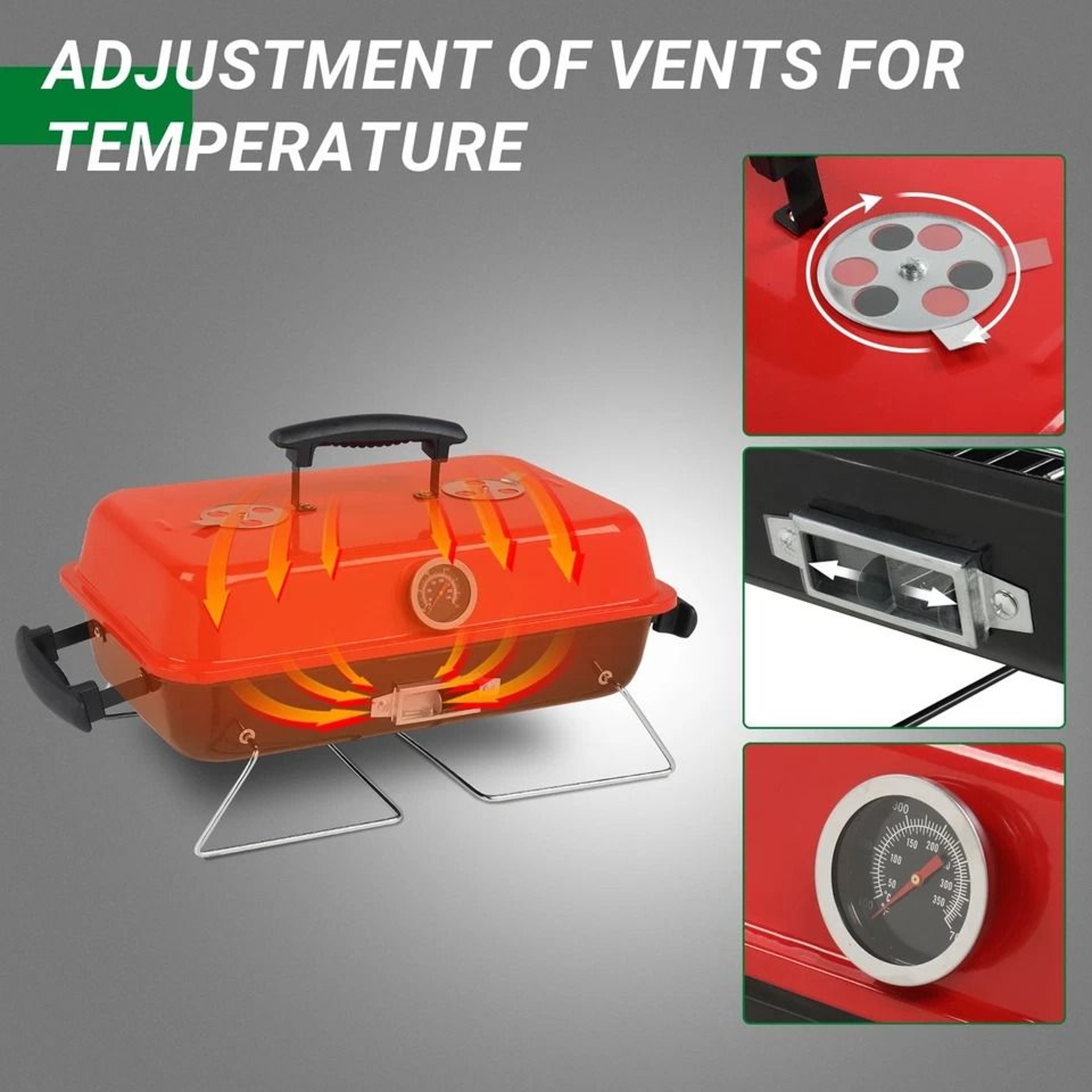 Portable Grill With Lid Thermometer Compact Tabletop BBQ Grill For Camping And Backyard 5