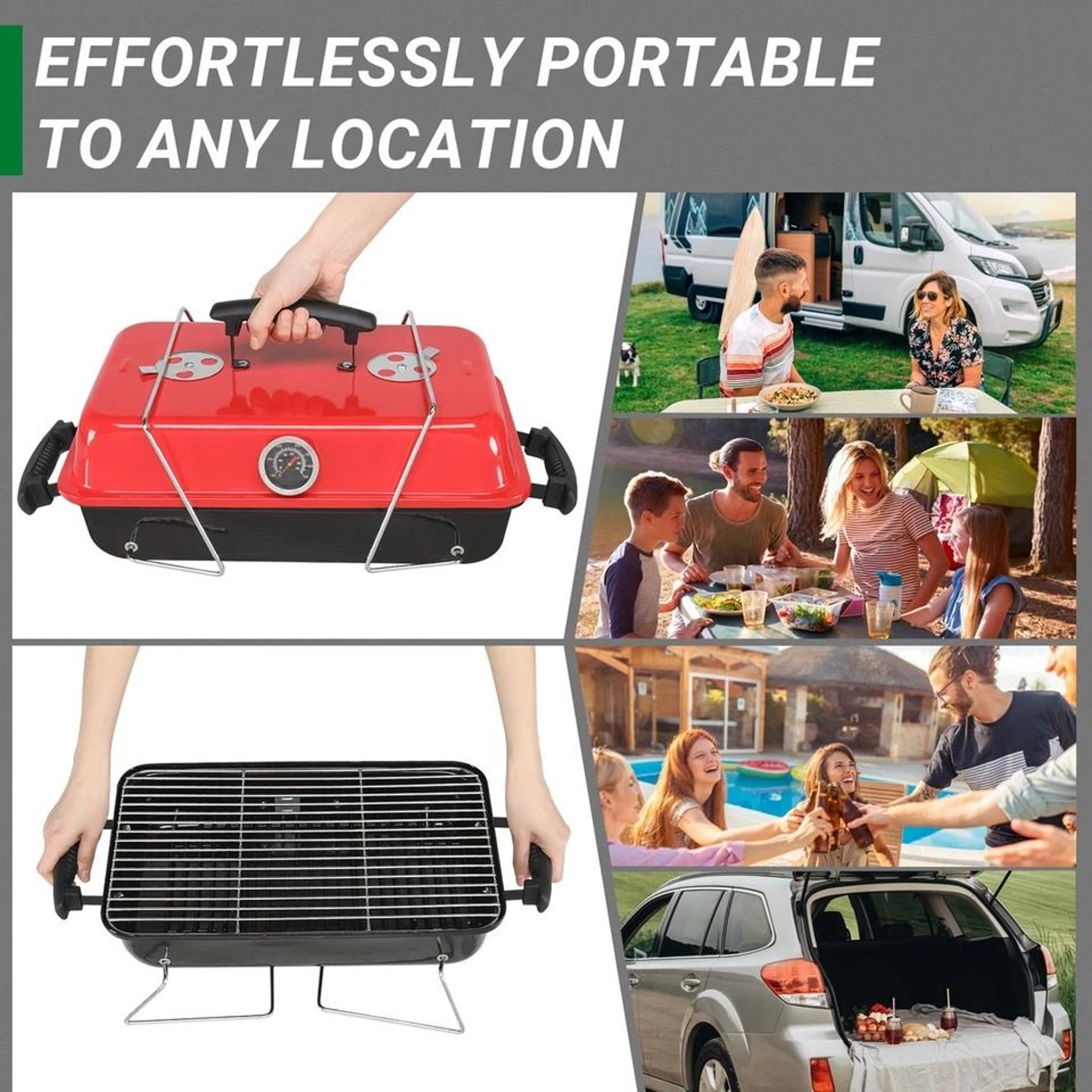 Portable Grill With Lid Thermometer Compact Tabletop BBQ Grill For Camping And Backyard 6