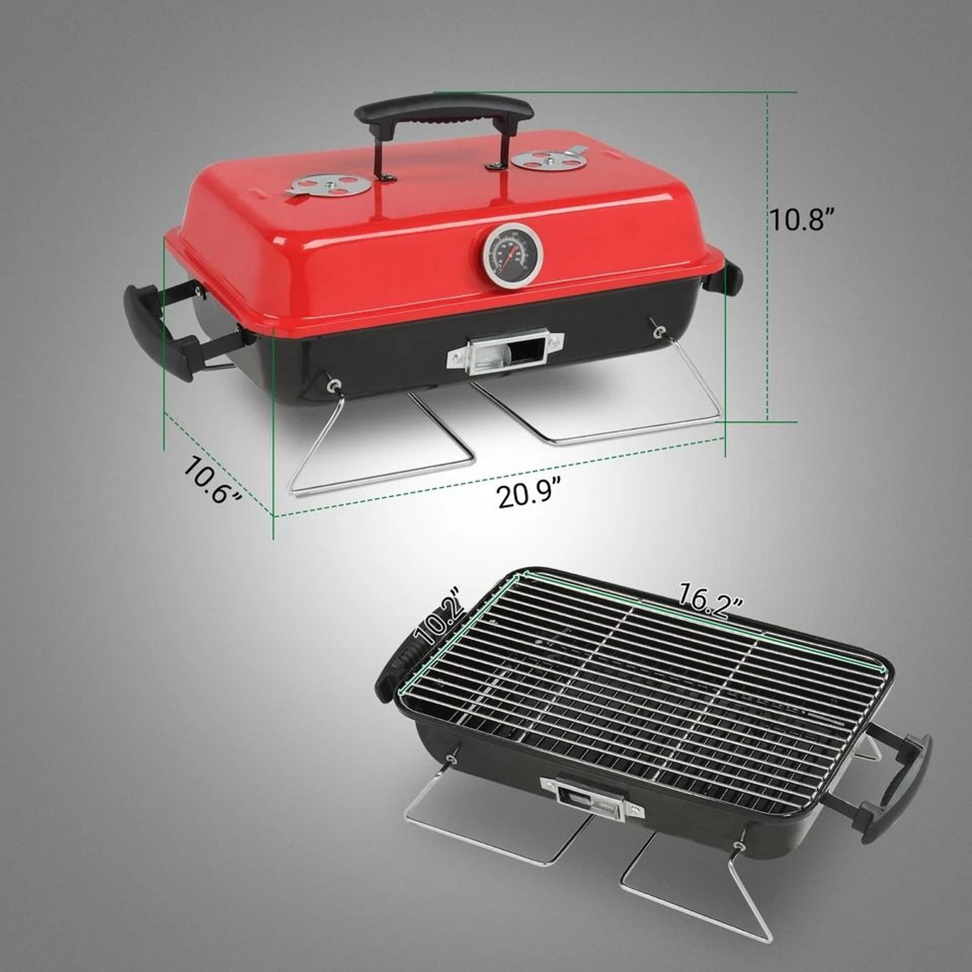 Portable Grill With Lid Thermometer Compact Tabletop BBQ Grill For Camping And Backyard 3