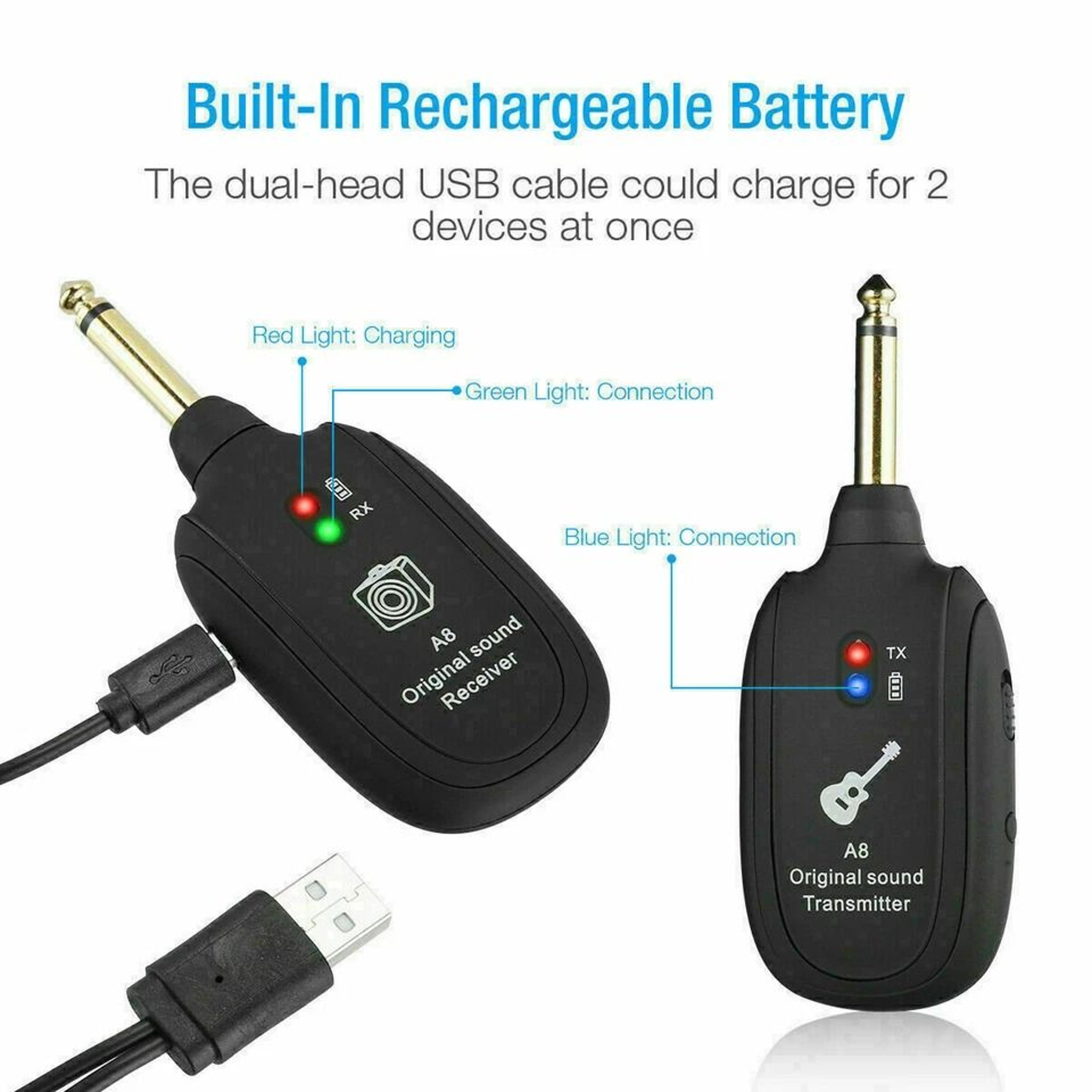 Wireless Guitar System Transmitter  Receiver  BuiltIn Rechargeable 6