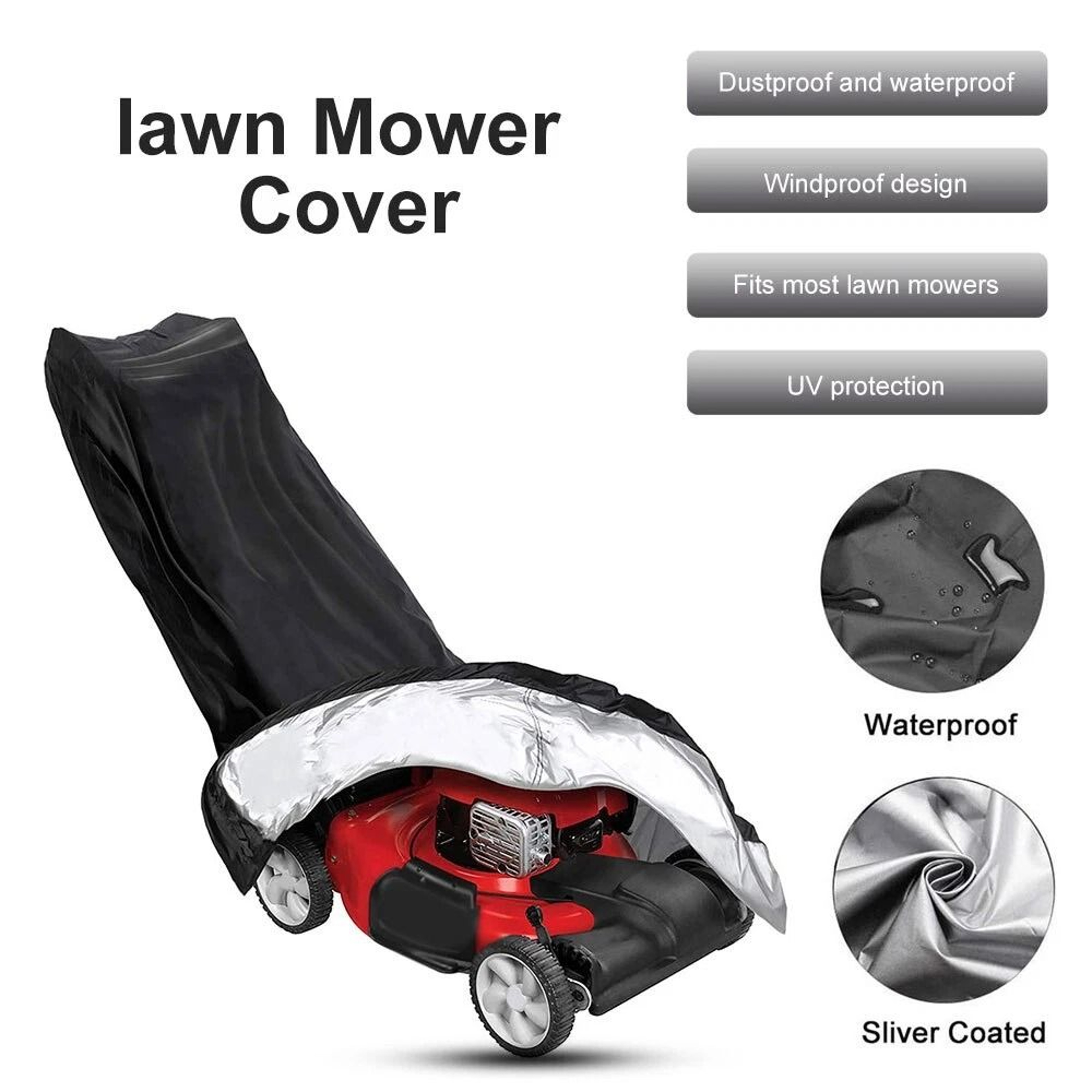 Heavy Duty Waterproof Lawn Mower Cover  Universal UV Protector For Push Mowers 11