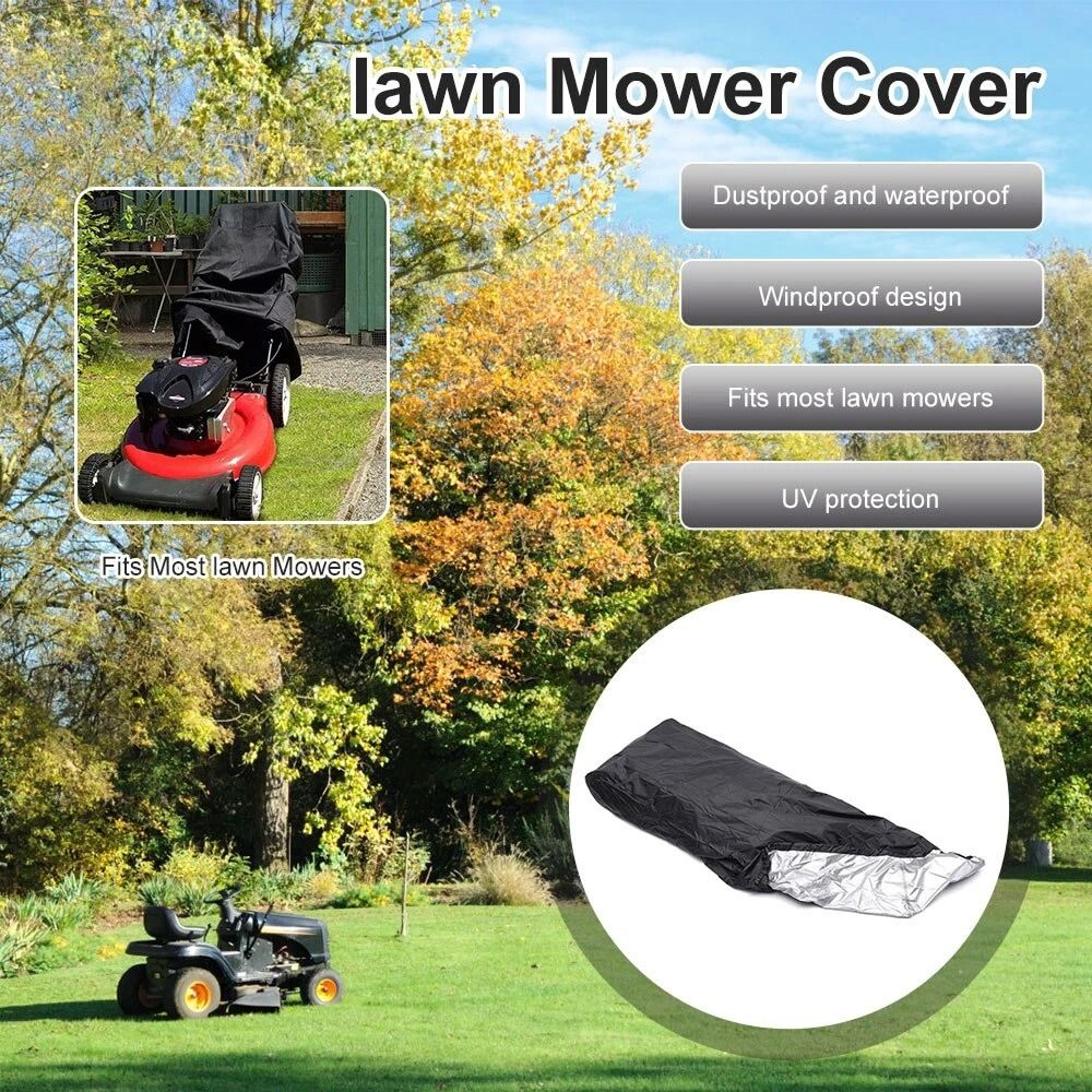 Heavy Duty Waterproof Lawn Mower Cover  Universal UV Protector For Push Mowers 1