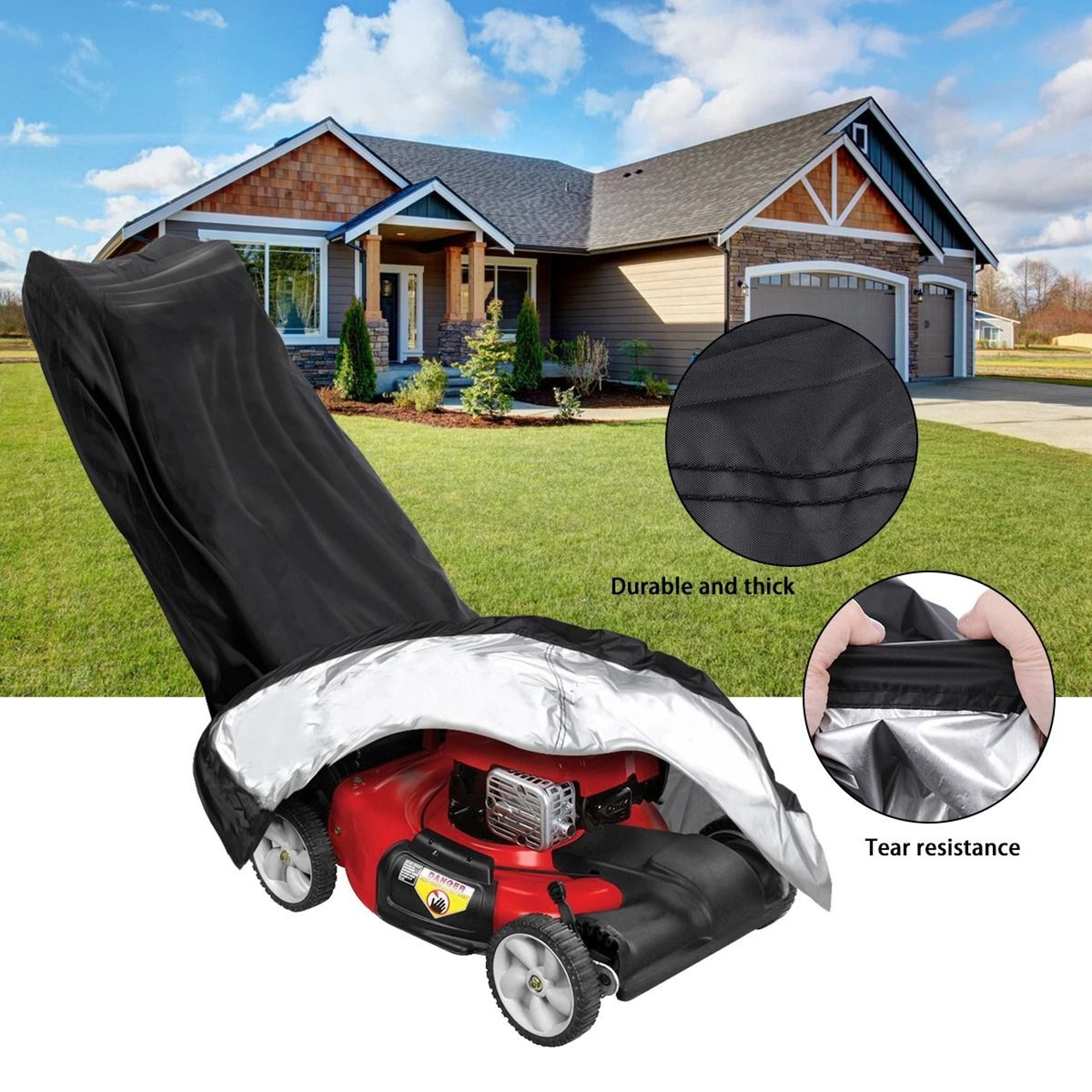Heavy Duty Waterproof Lawn Mower Cover  Universal UV Protector For Push Mowers 4