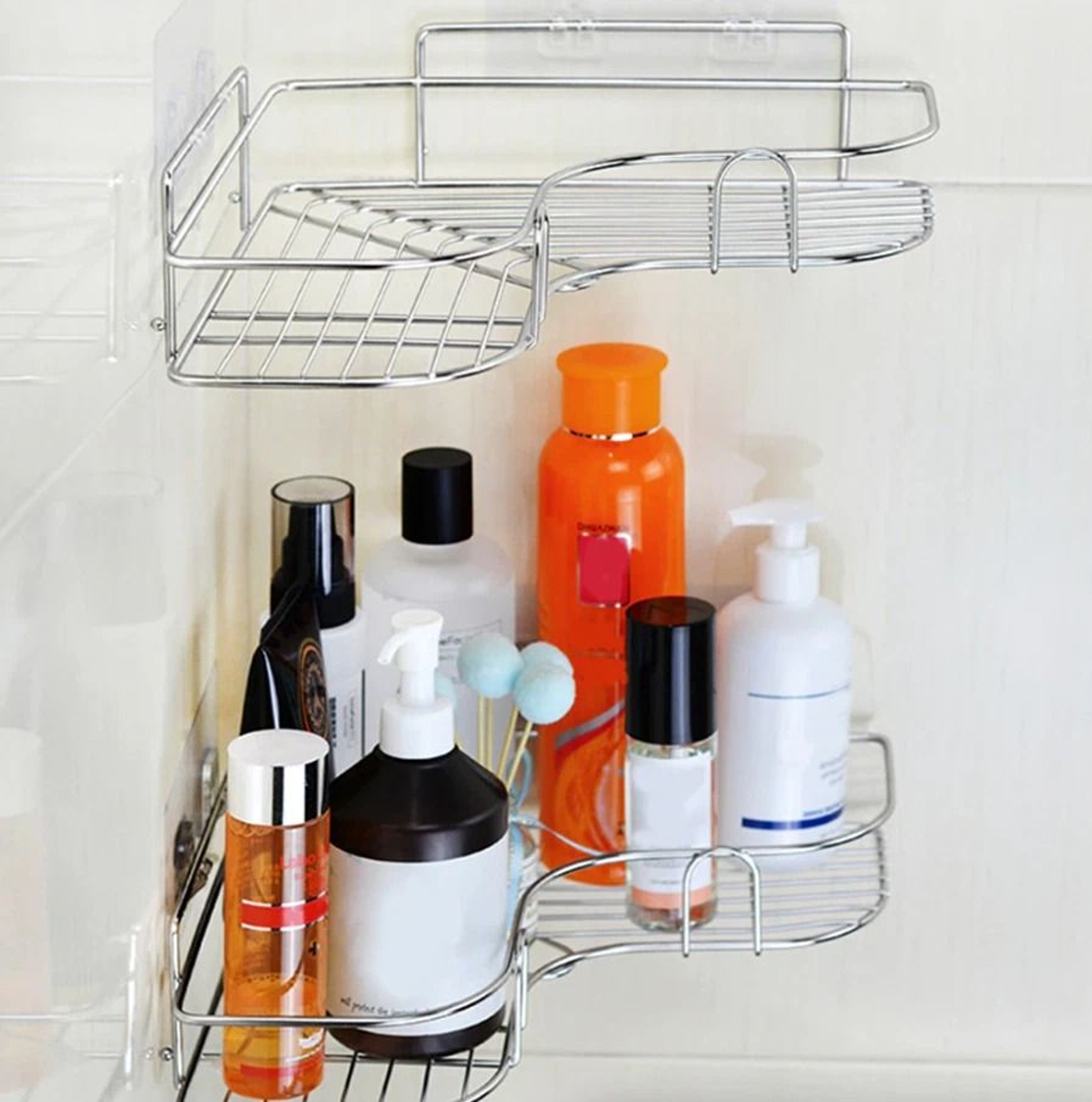 Rustproof Corner Shower Caddy  Triangular Rack Bathroom Storage Shelf Organizer With NoDrill Adhesi 3