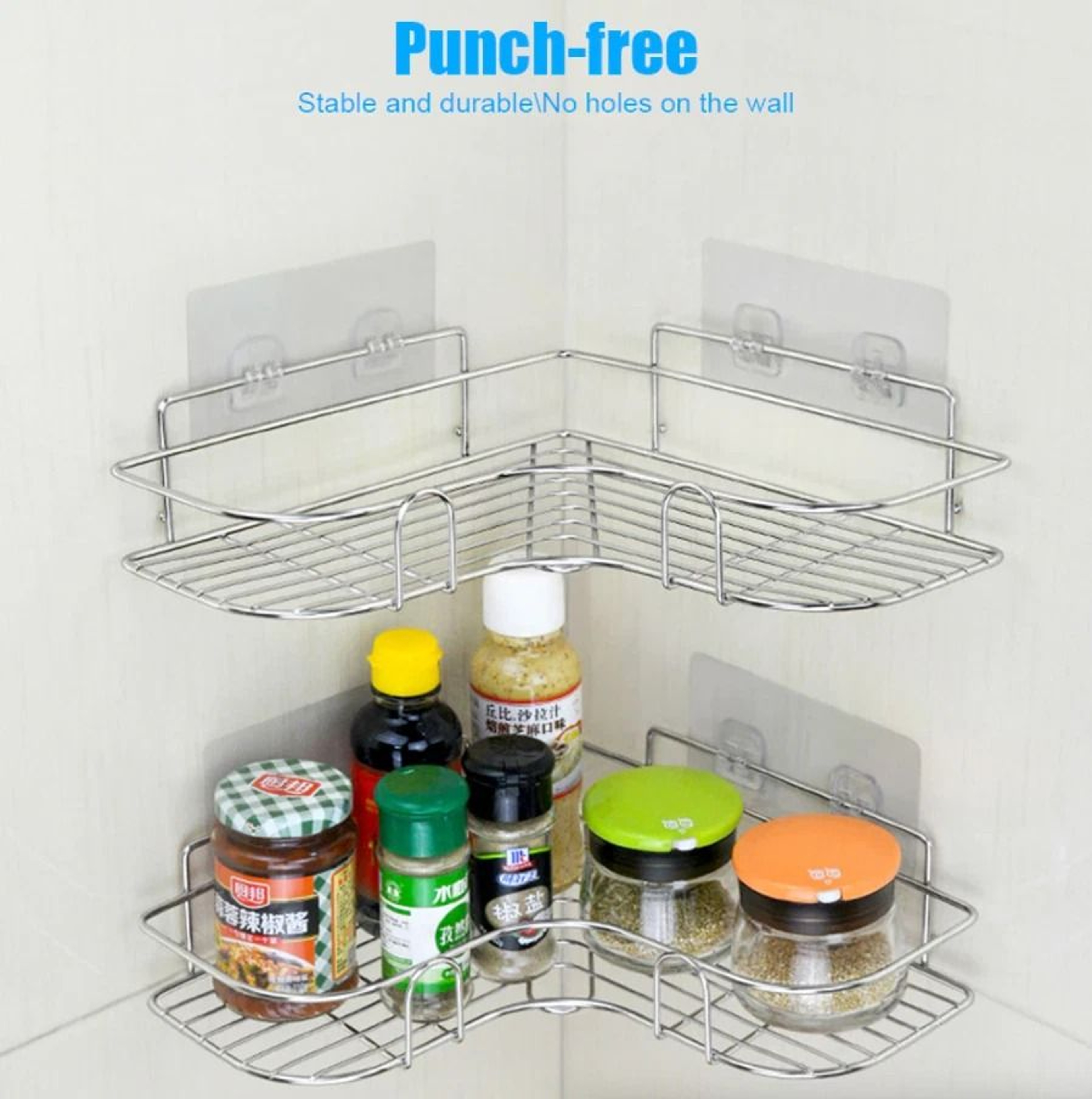 Rustproof Corner Shower Caddy  Triangular Rack Bathroom Storage Shelf Organizer With NoDrill Adhesi 4