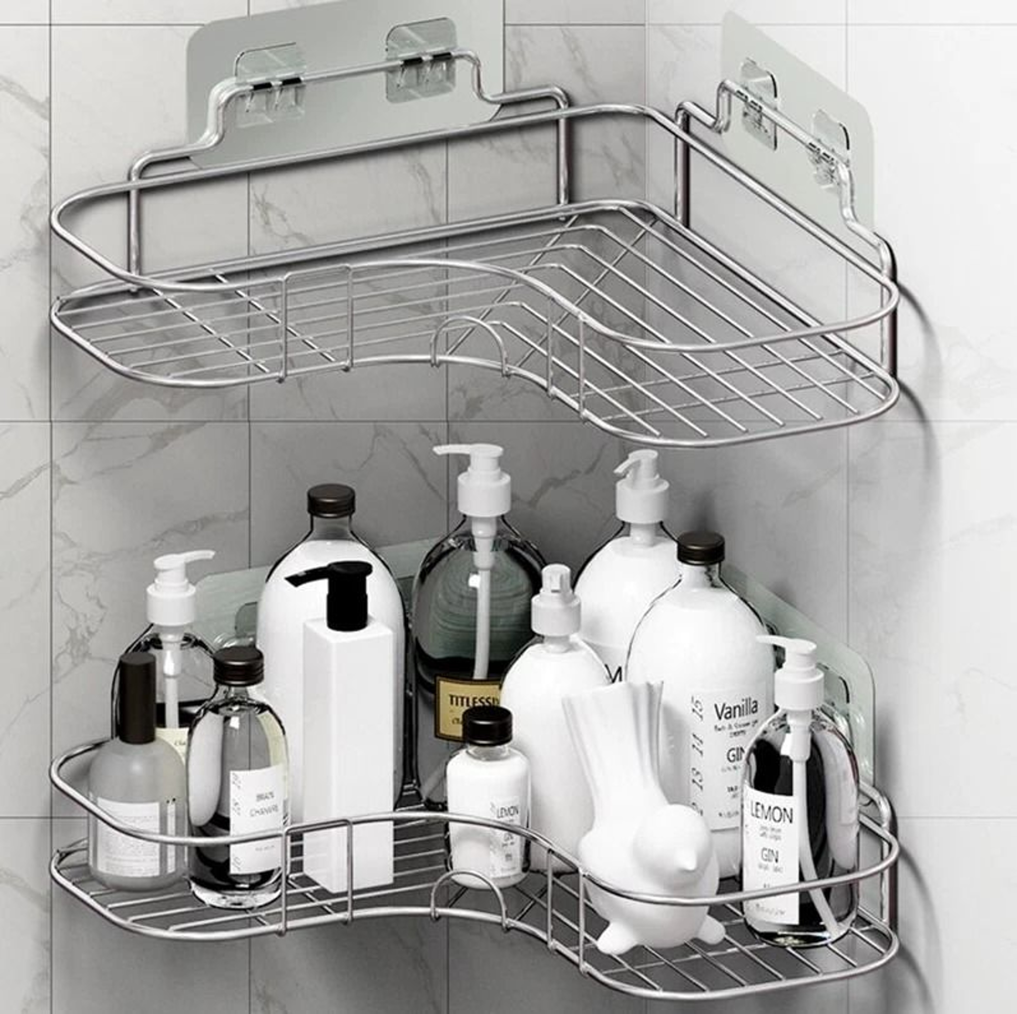 Rustproof Corner Shower Caddy  Triangular Rack Bathroom Storage Shelf Organizer With NoDrill Adhesi 0